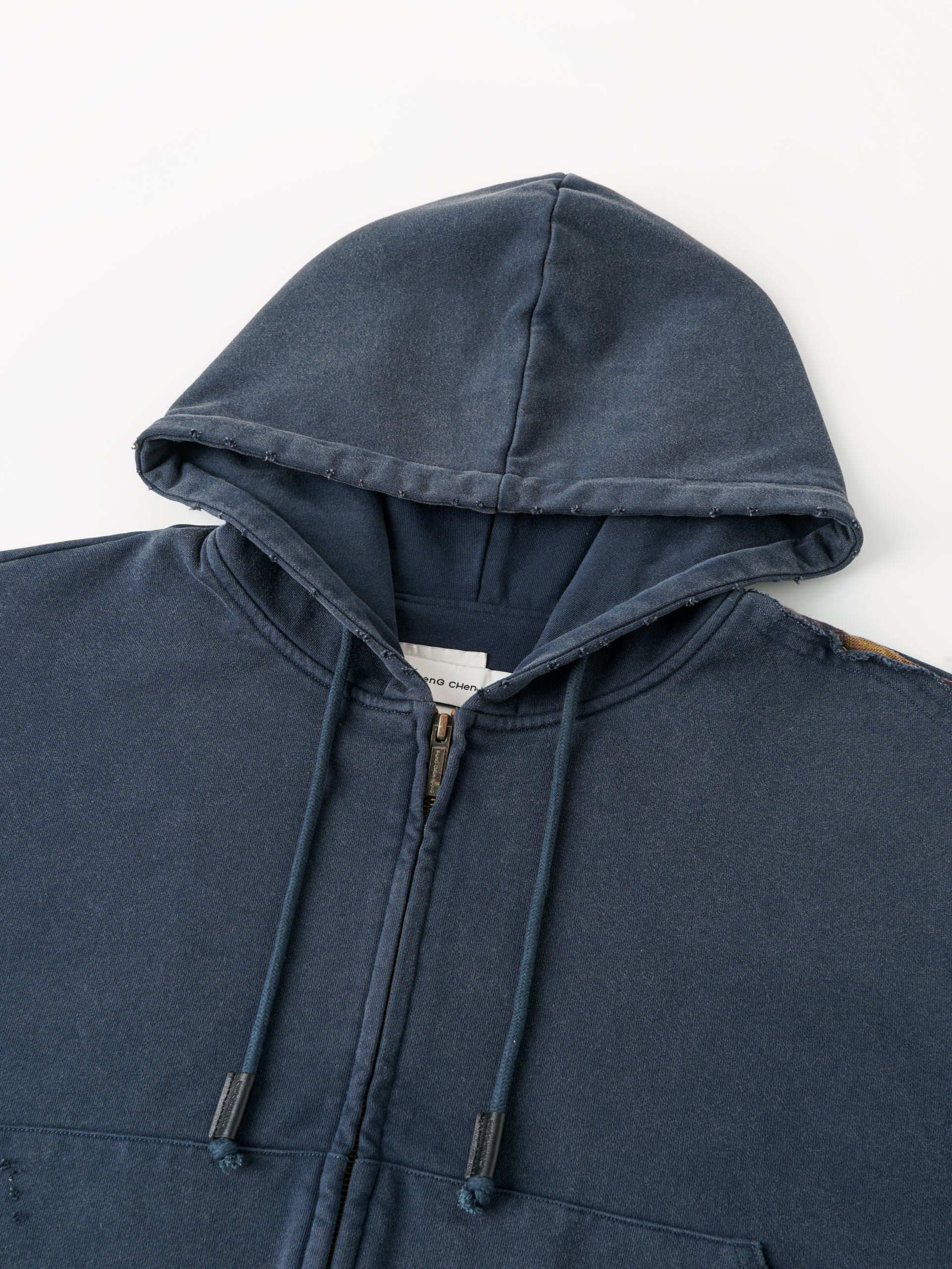 NAVY PLAID-PANEL ZIP-UP HOODIE