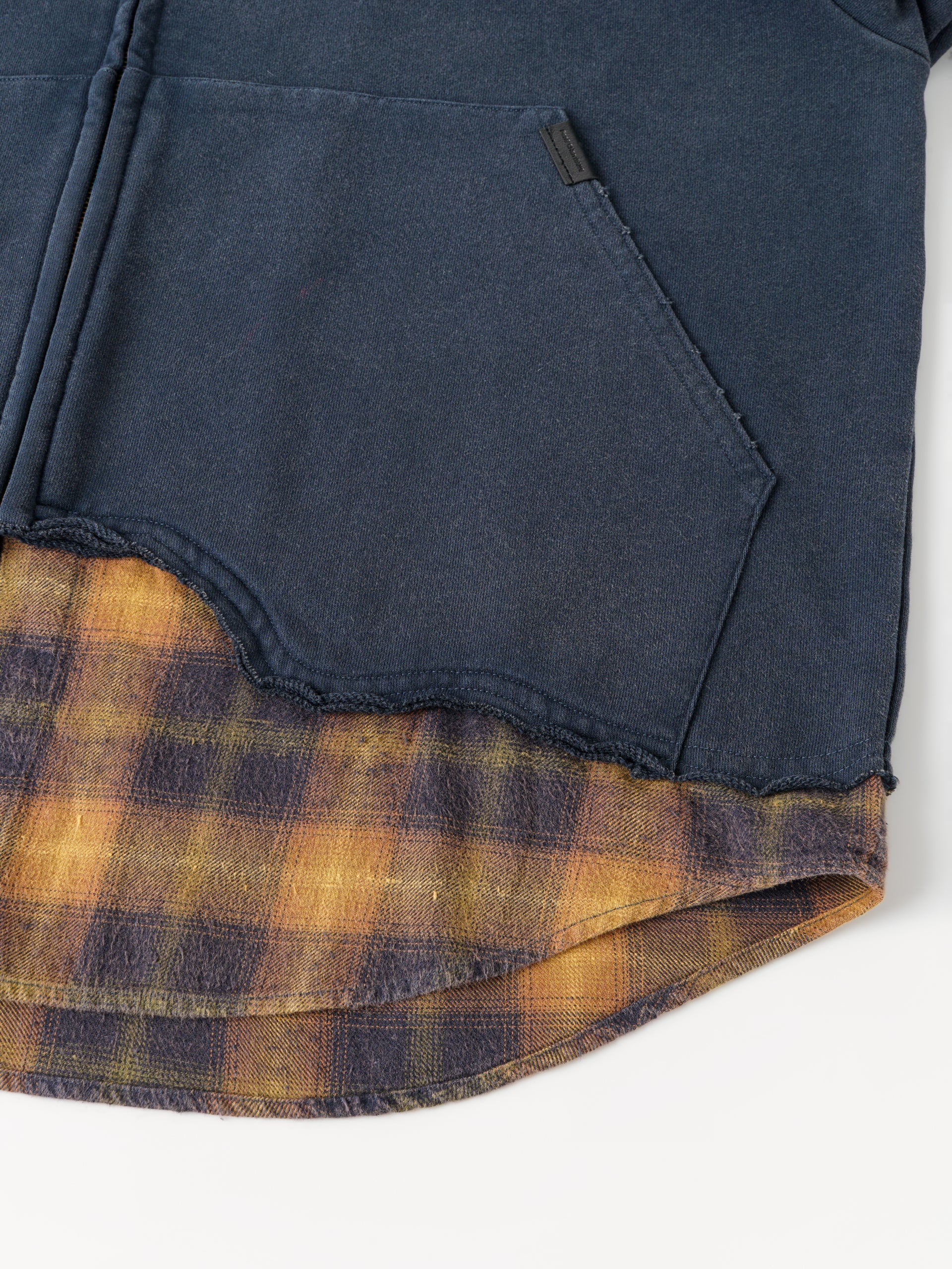 NAVY PLAID-PANEL ZIP-UP HOODIE