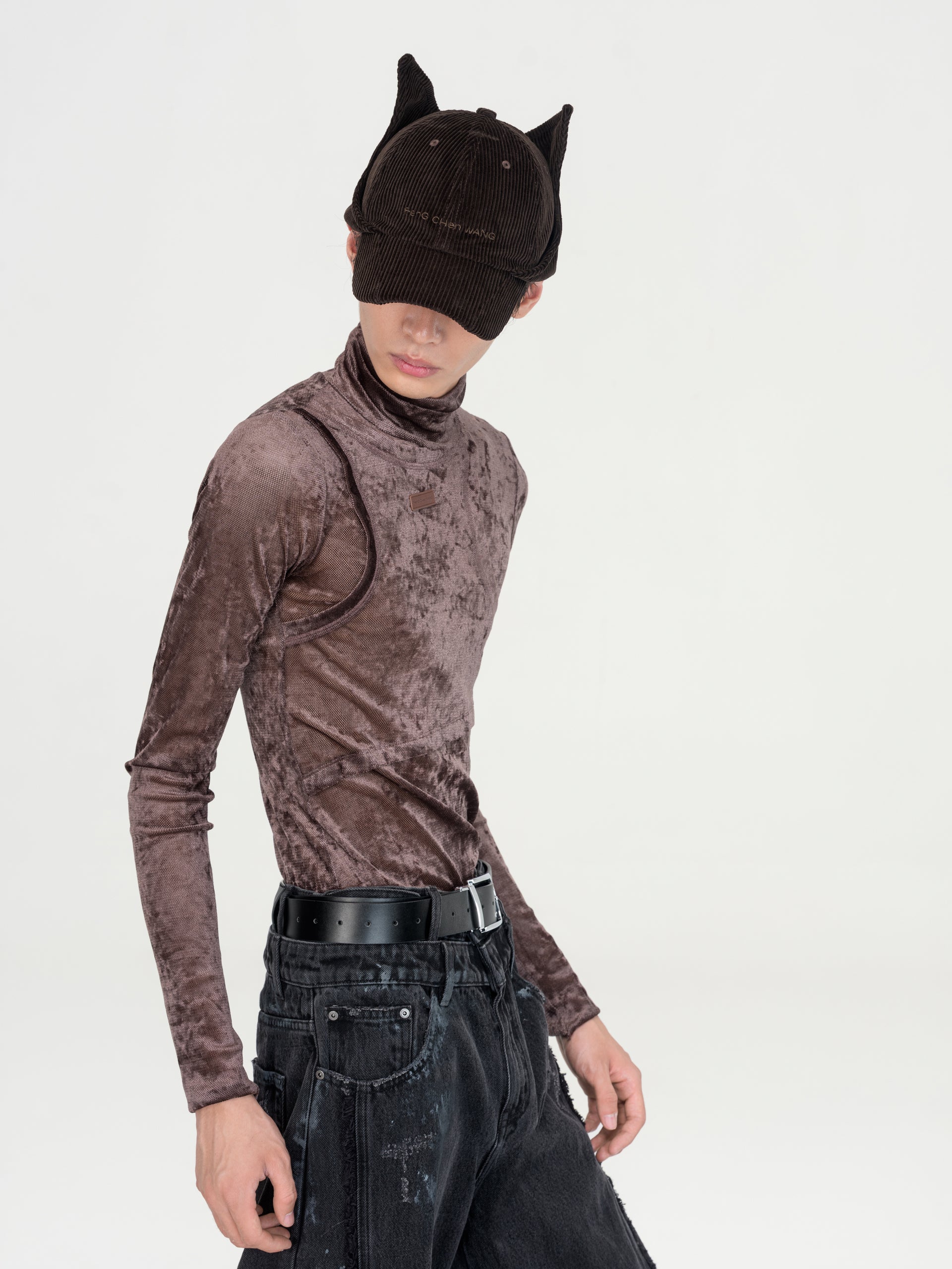 SUEDE TWO-IN-ONE HIGH NECK TOP