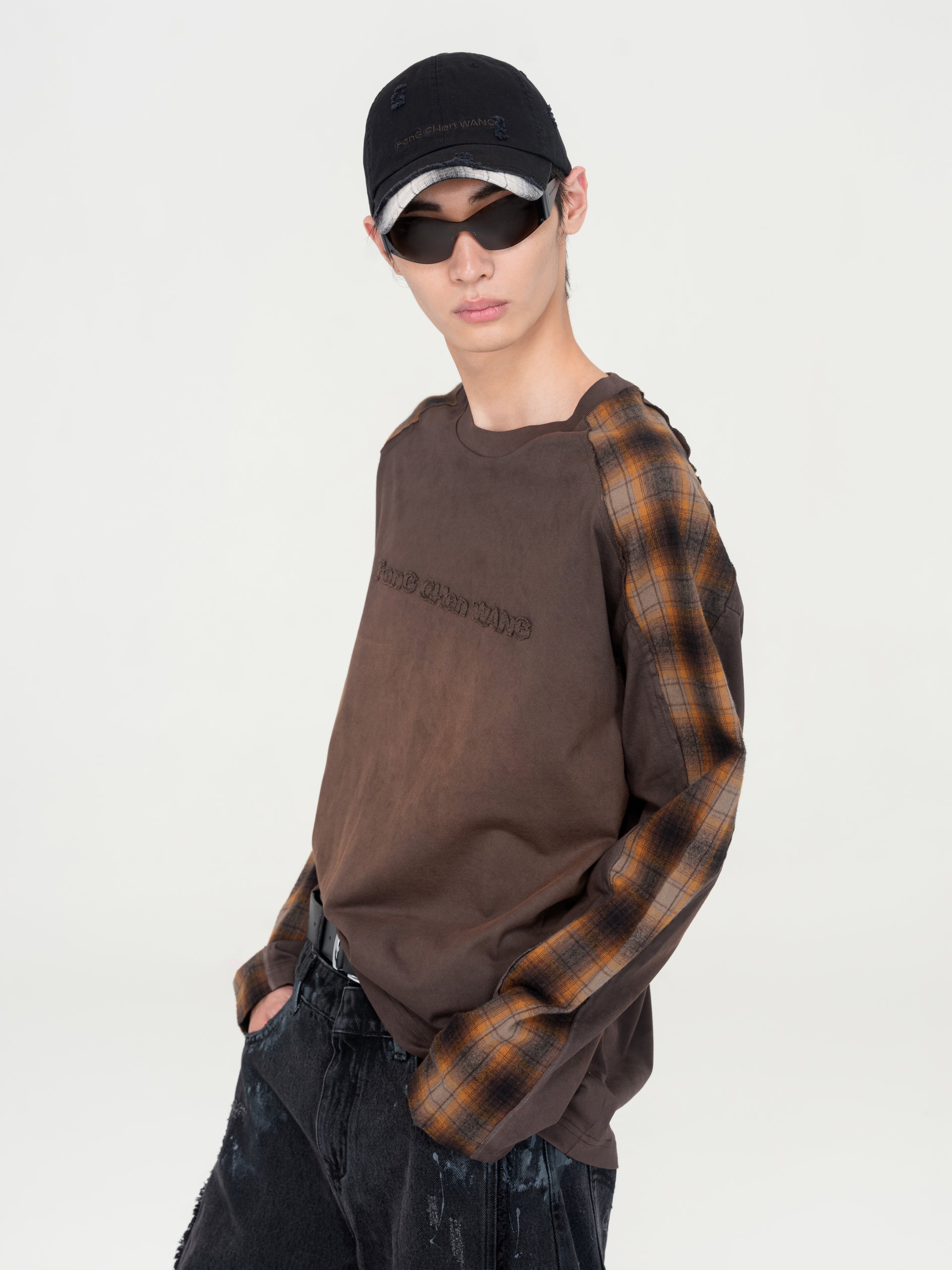BLACK PLAID-PANEL BASEBALL CAP