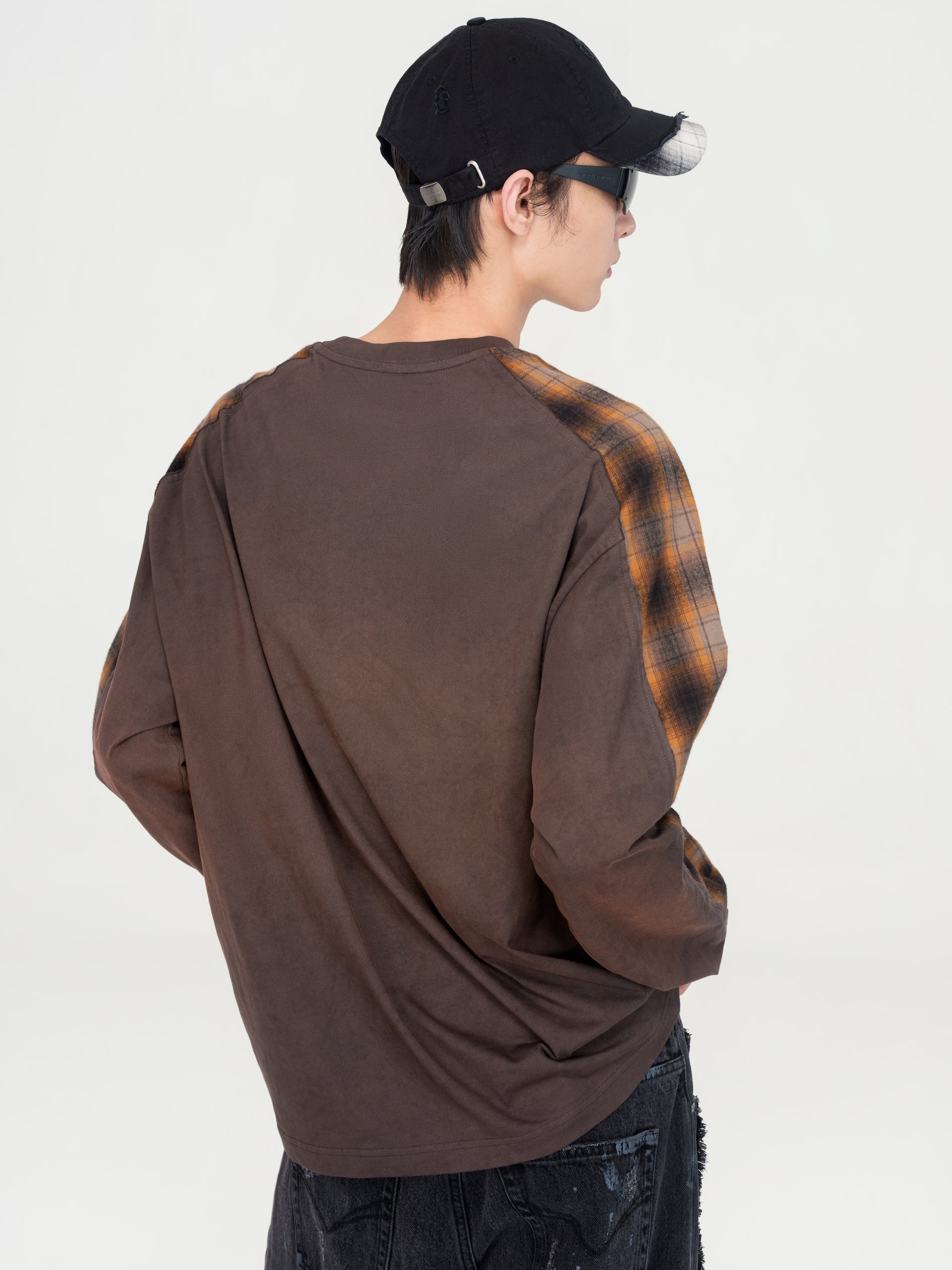 BLACK PLAID-PANEL BASEBALL CAP