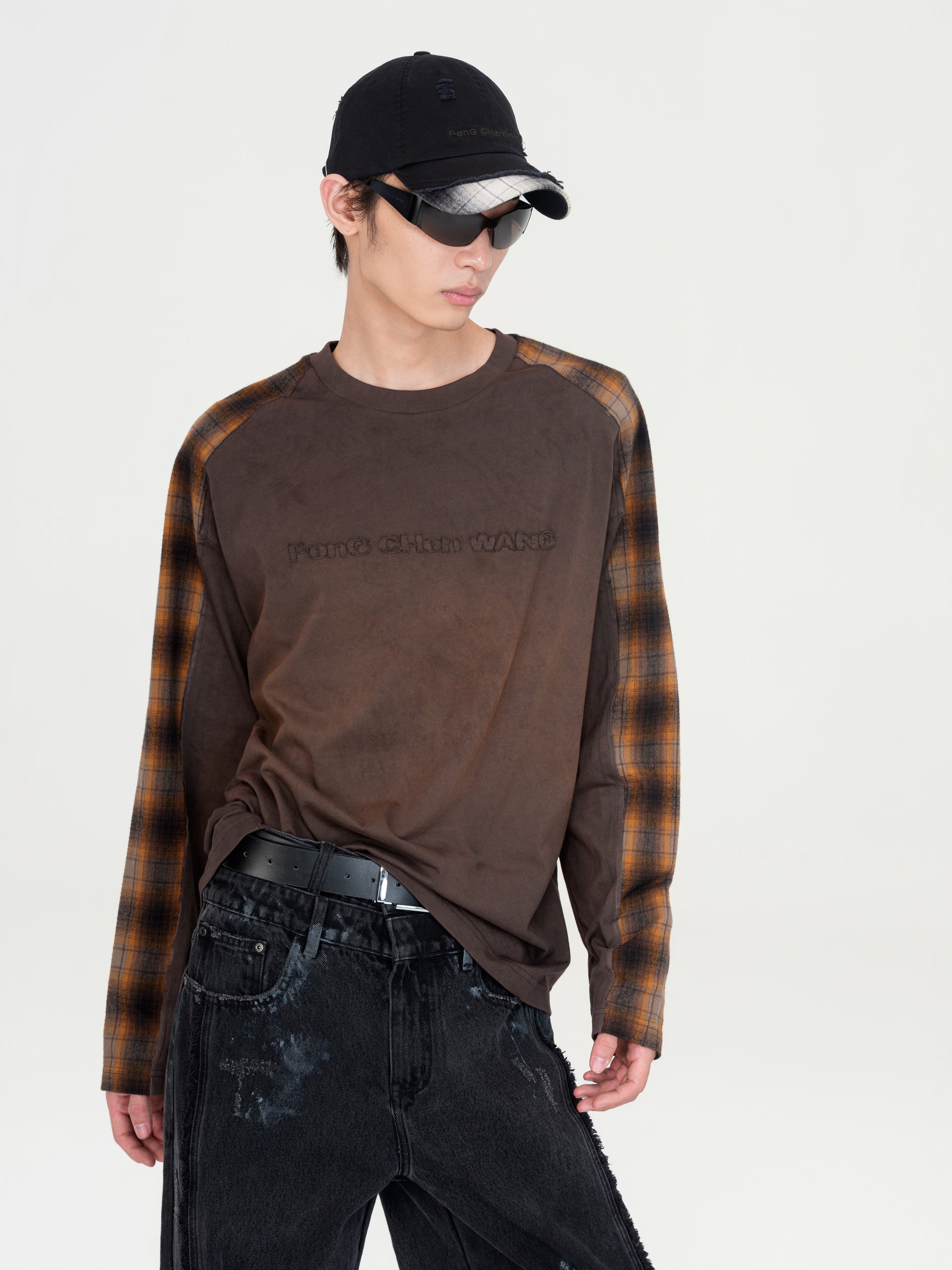 BLACK PLAID-PANEL BASEBALL CAP