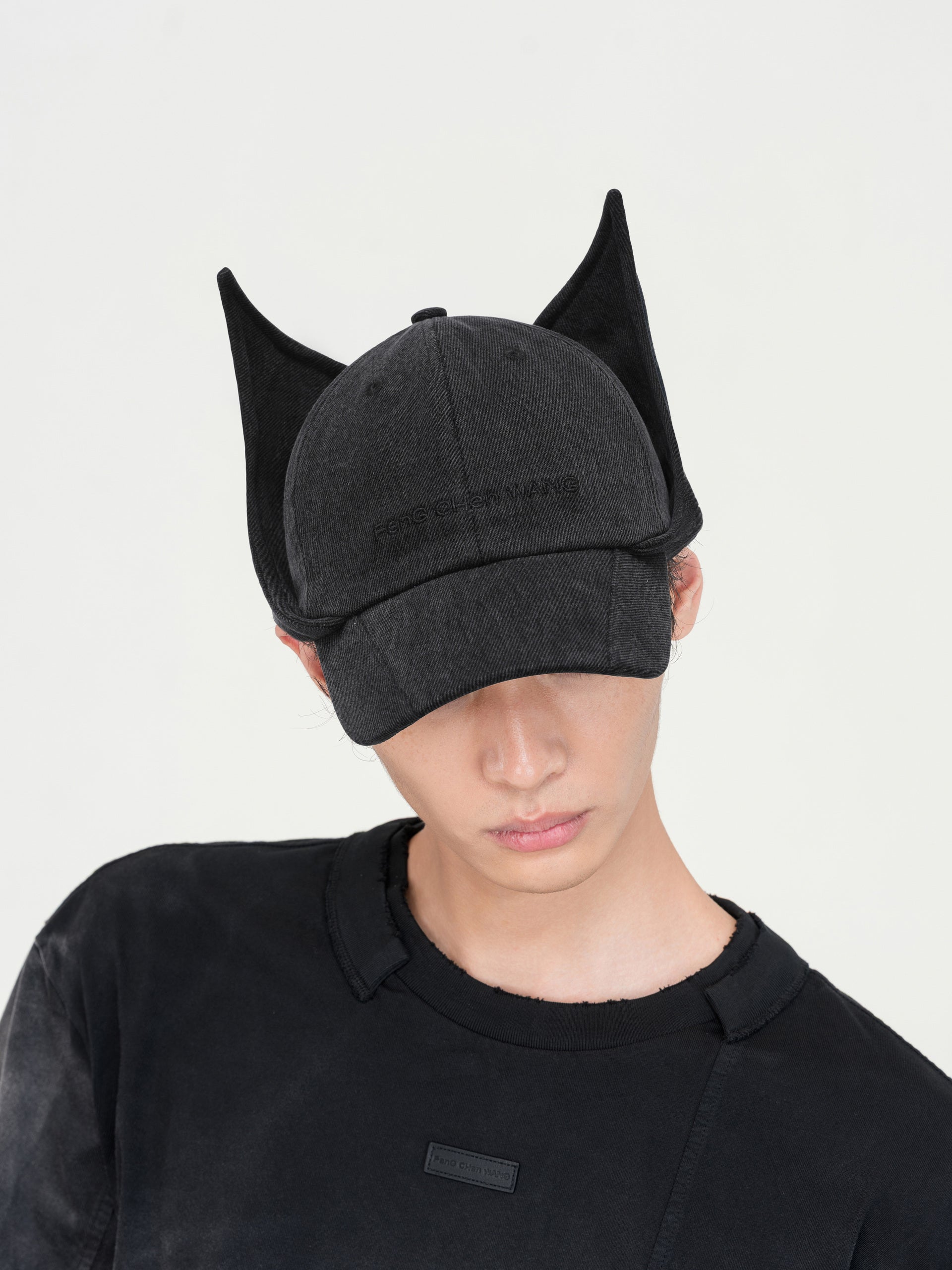 BLACK WASHED-DENIM CAT-EAR CAP
