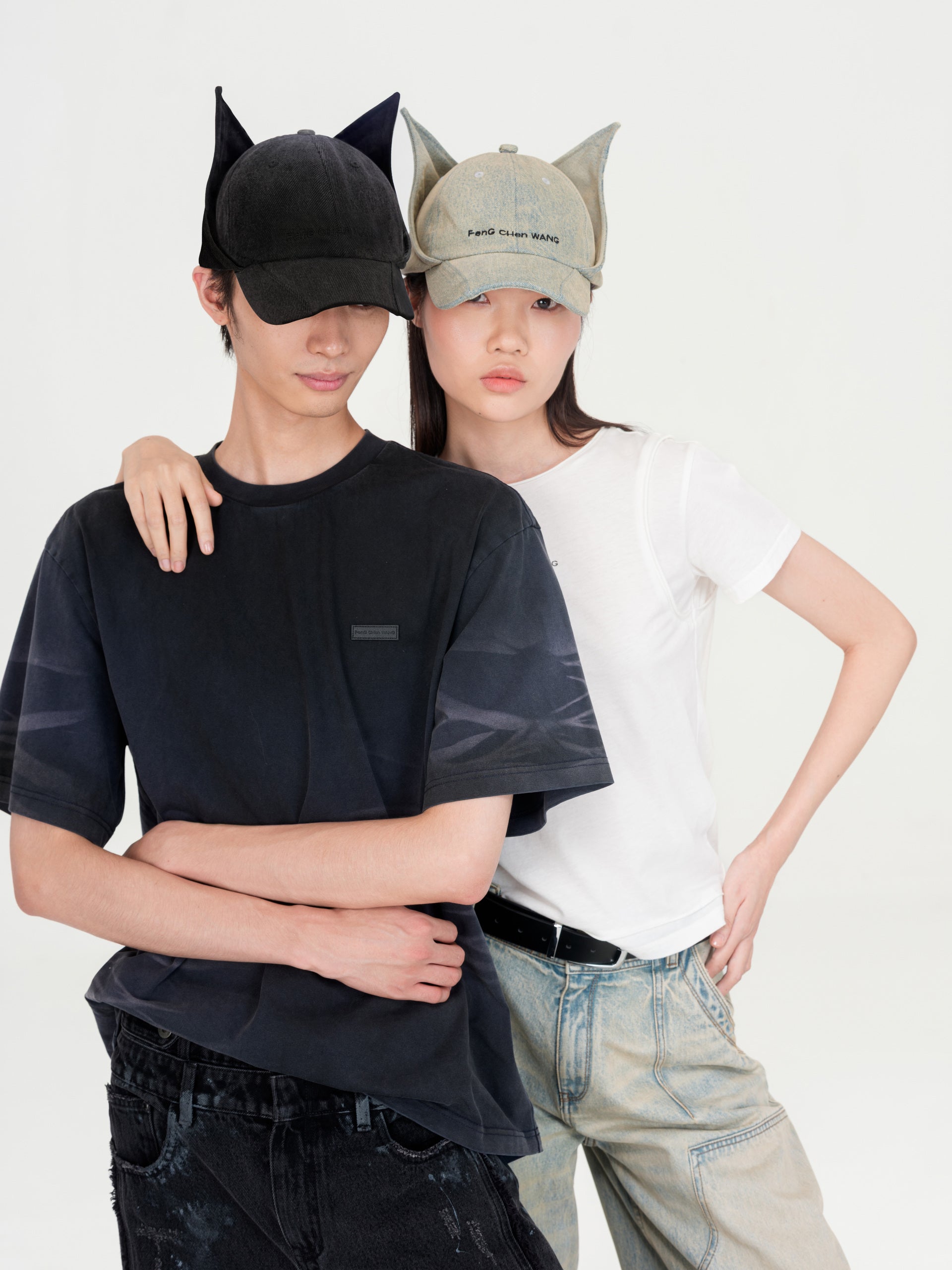 BLACK WASHED-DENIM CAT-EAR CAP
