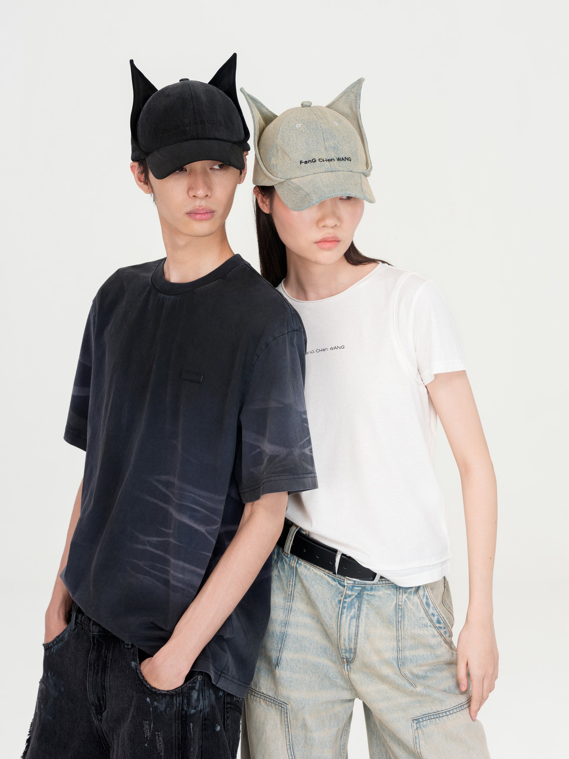 BLACK WASHED-DENIM CAT-EAR CAP