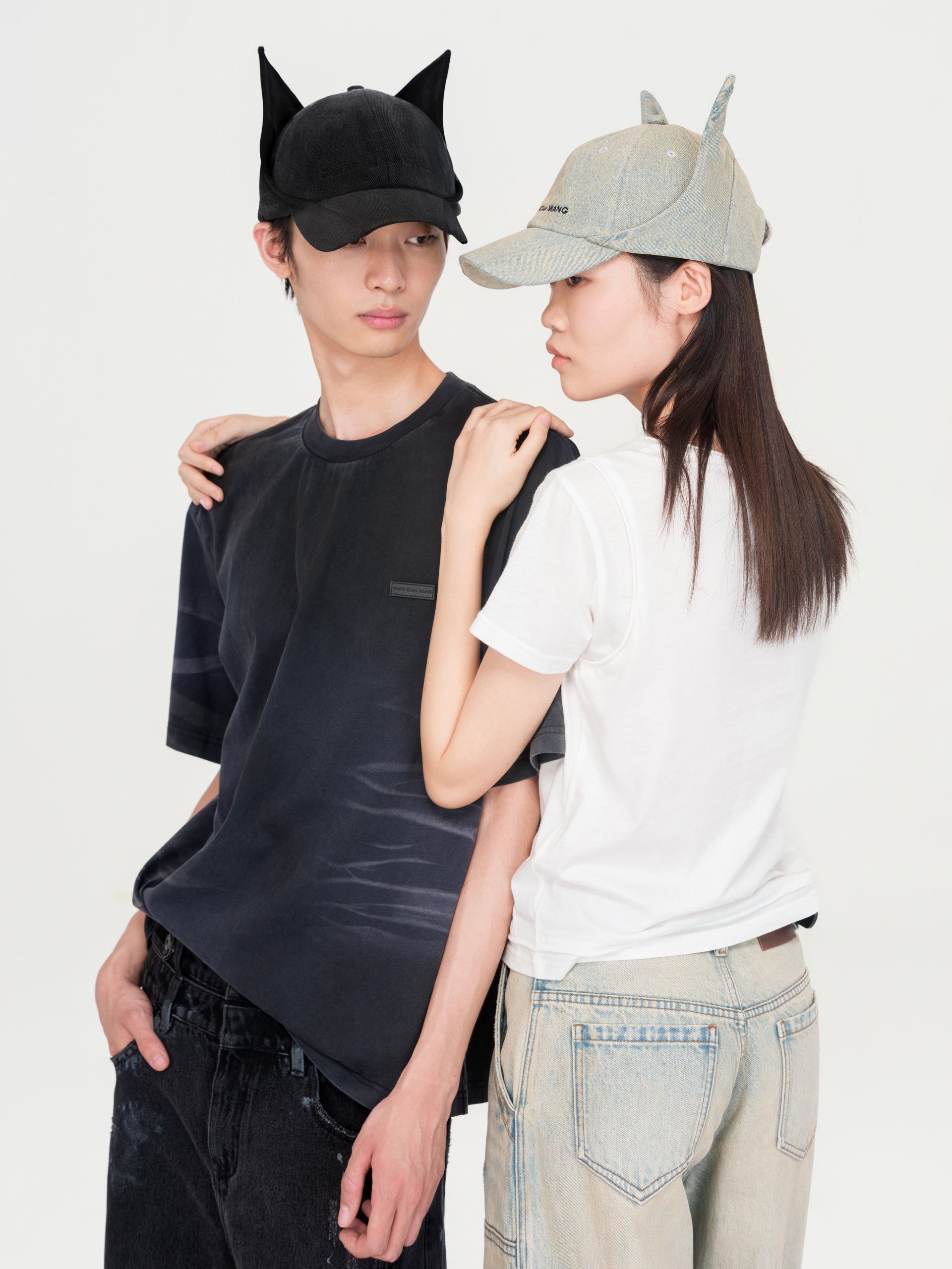 BLACK WASHED-DENIM CAT-EAR CAP