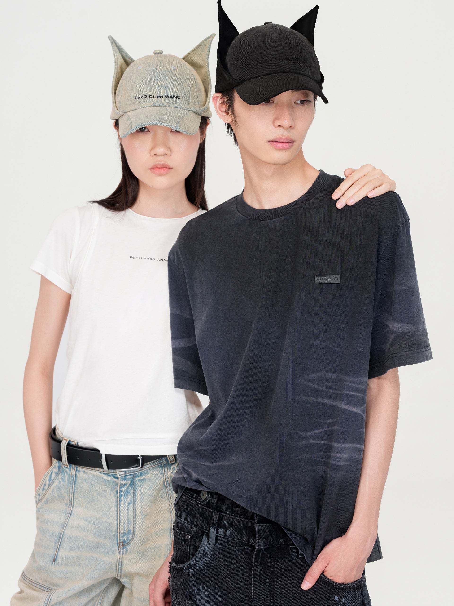 BLACK WASHED-DENIM CAT-EAR CAP