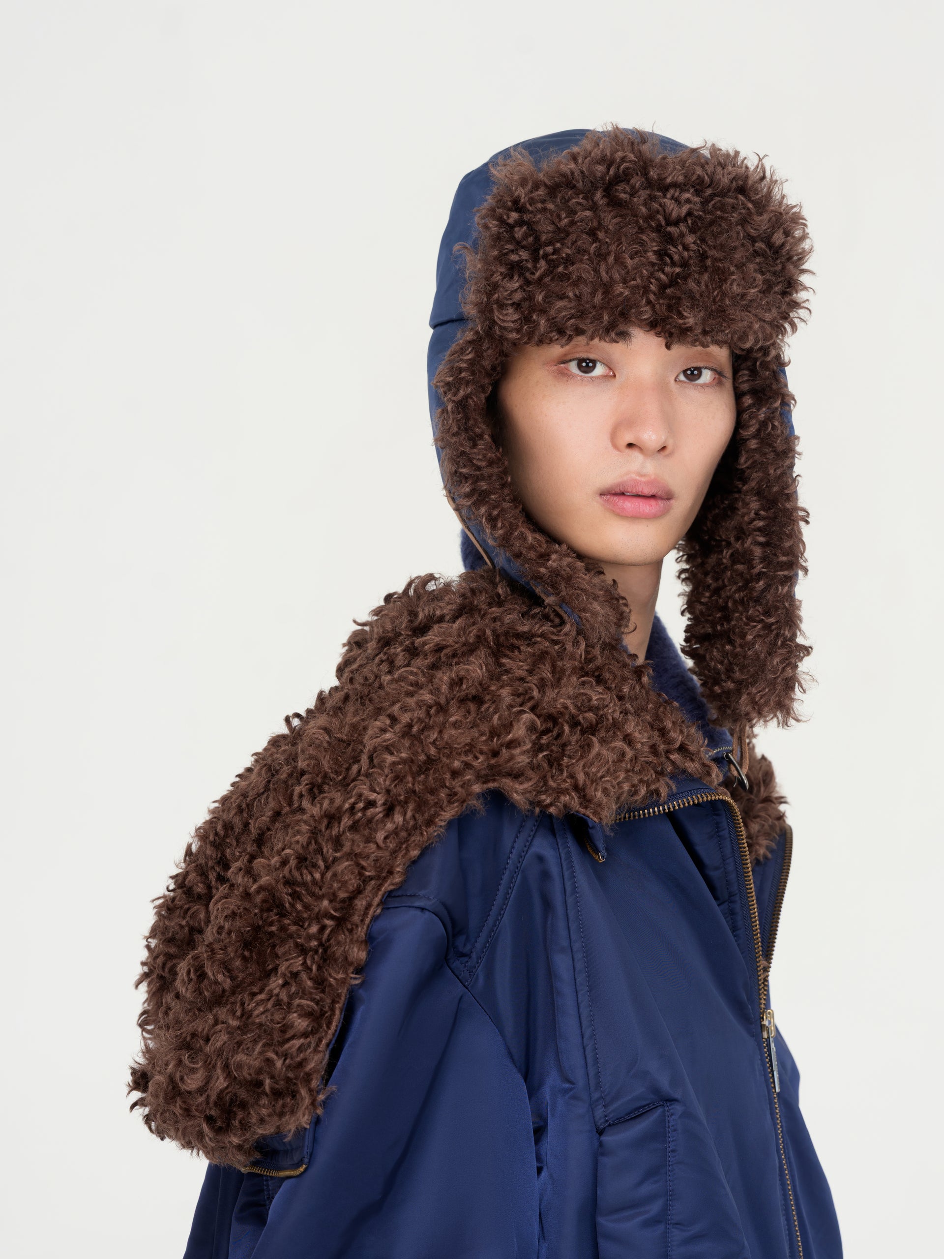 NAVY NYLON JACKET WITH FAUX FUR COLLAR