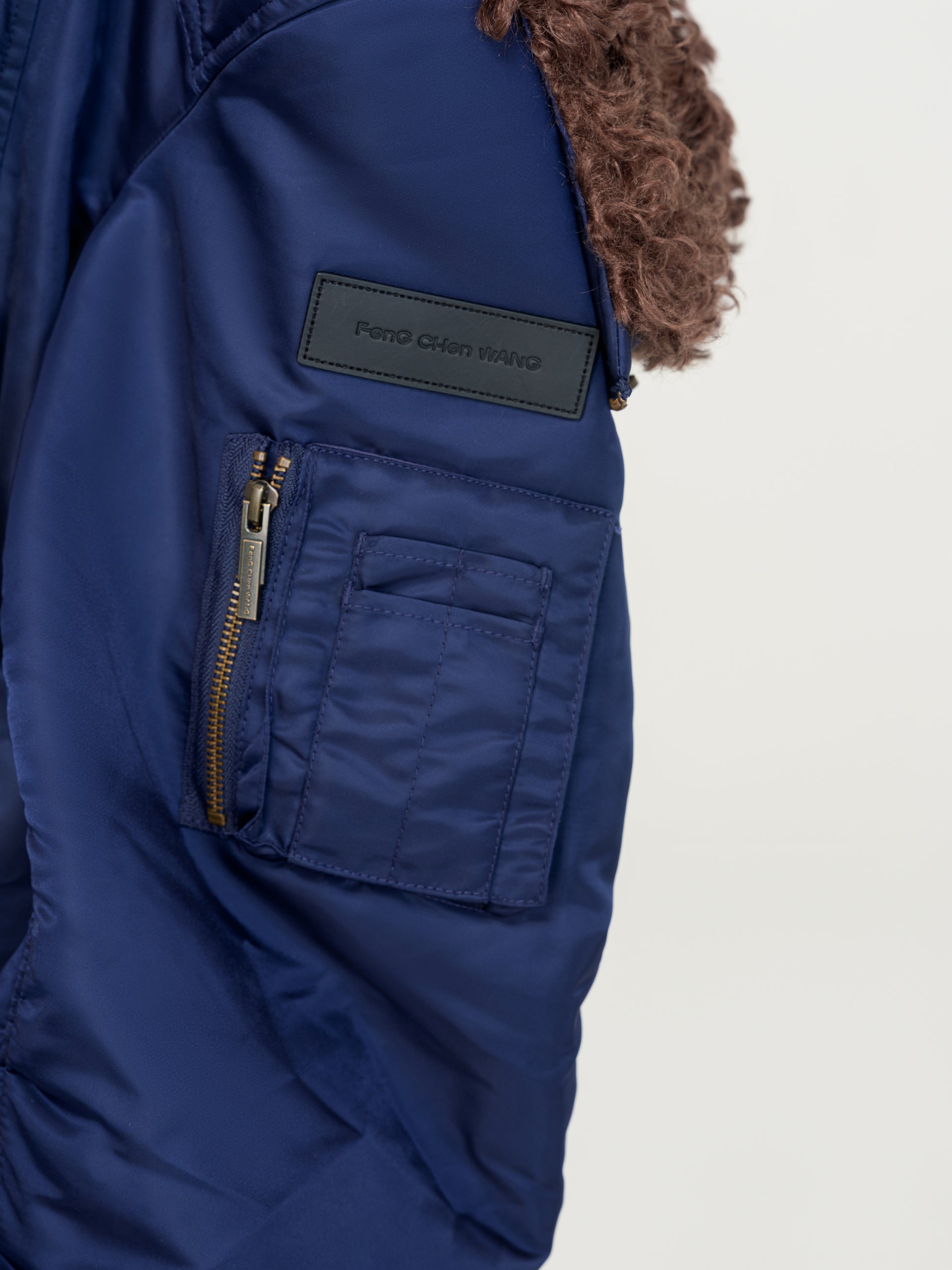 NAVY NYLON JACKET WITH FAUX FUR COLLAR