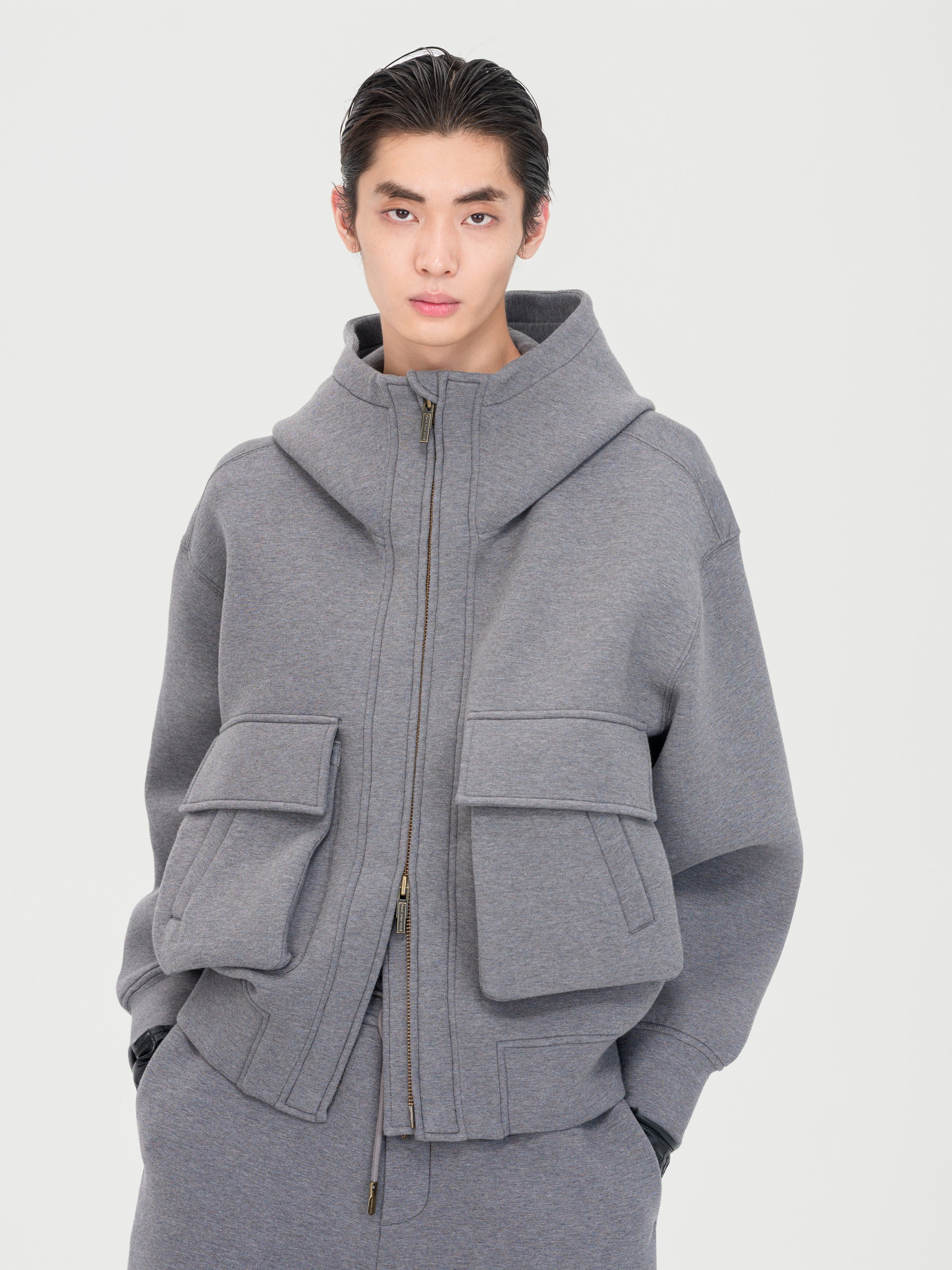 GREY SPACER ZIP-UP HOODIE