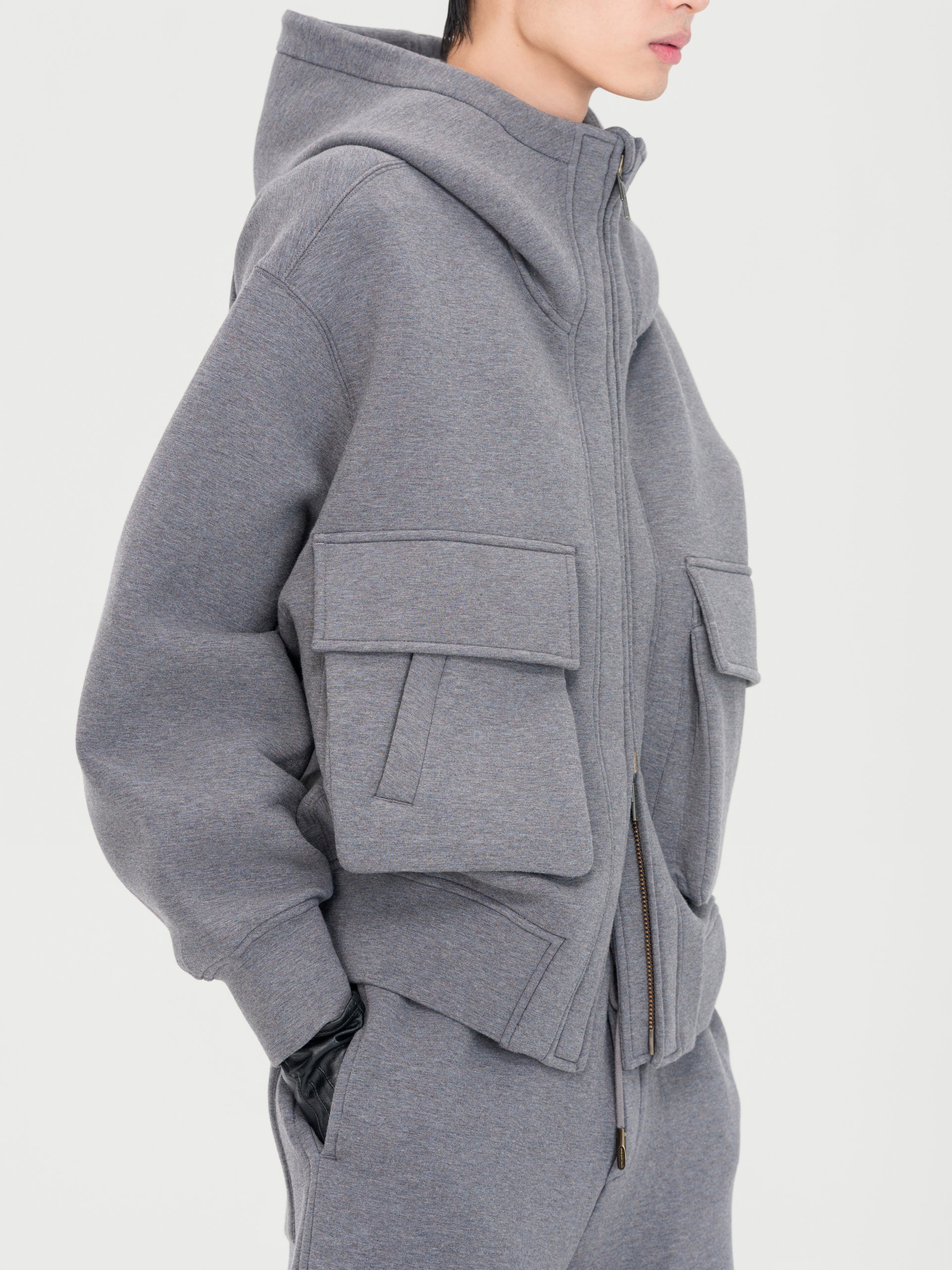 GREY SPACER ZIP-UP HOODIE