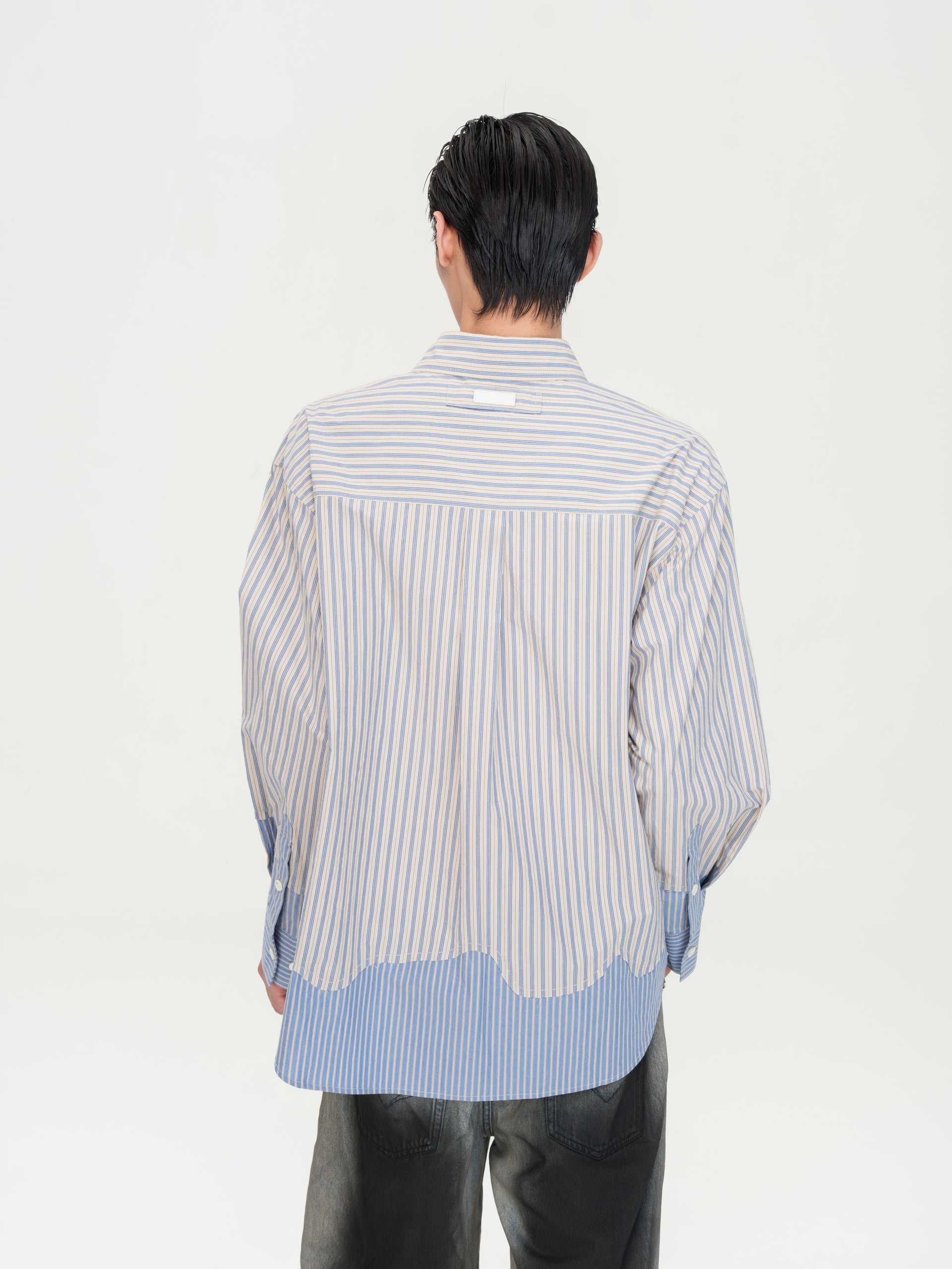 STRIPED PATCHWORK LONG-SLEEVE SHIRT