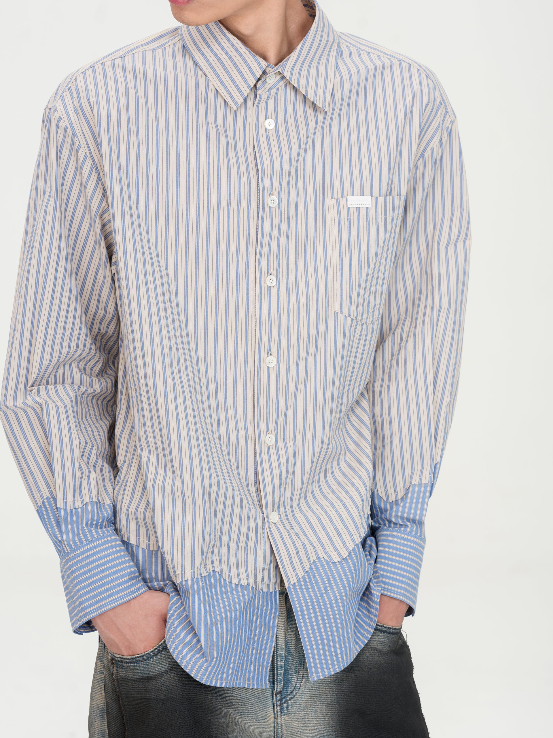 STRIPED PATCHWORK LONG-SLEEVE SHIRT