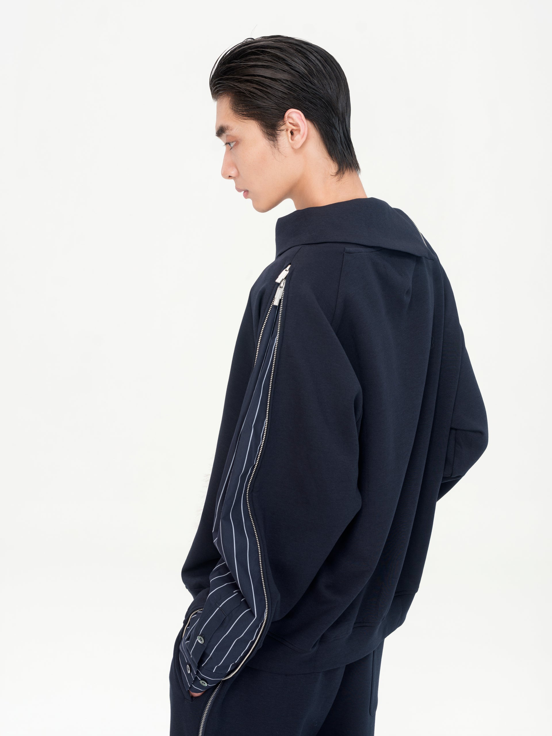 2-in-1 NAVY STRIPED PATCHWORK SWEATSHIRT