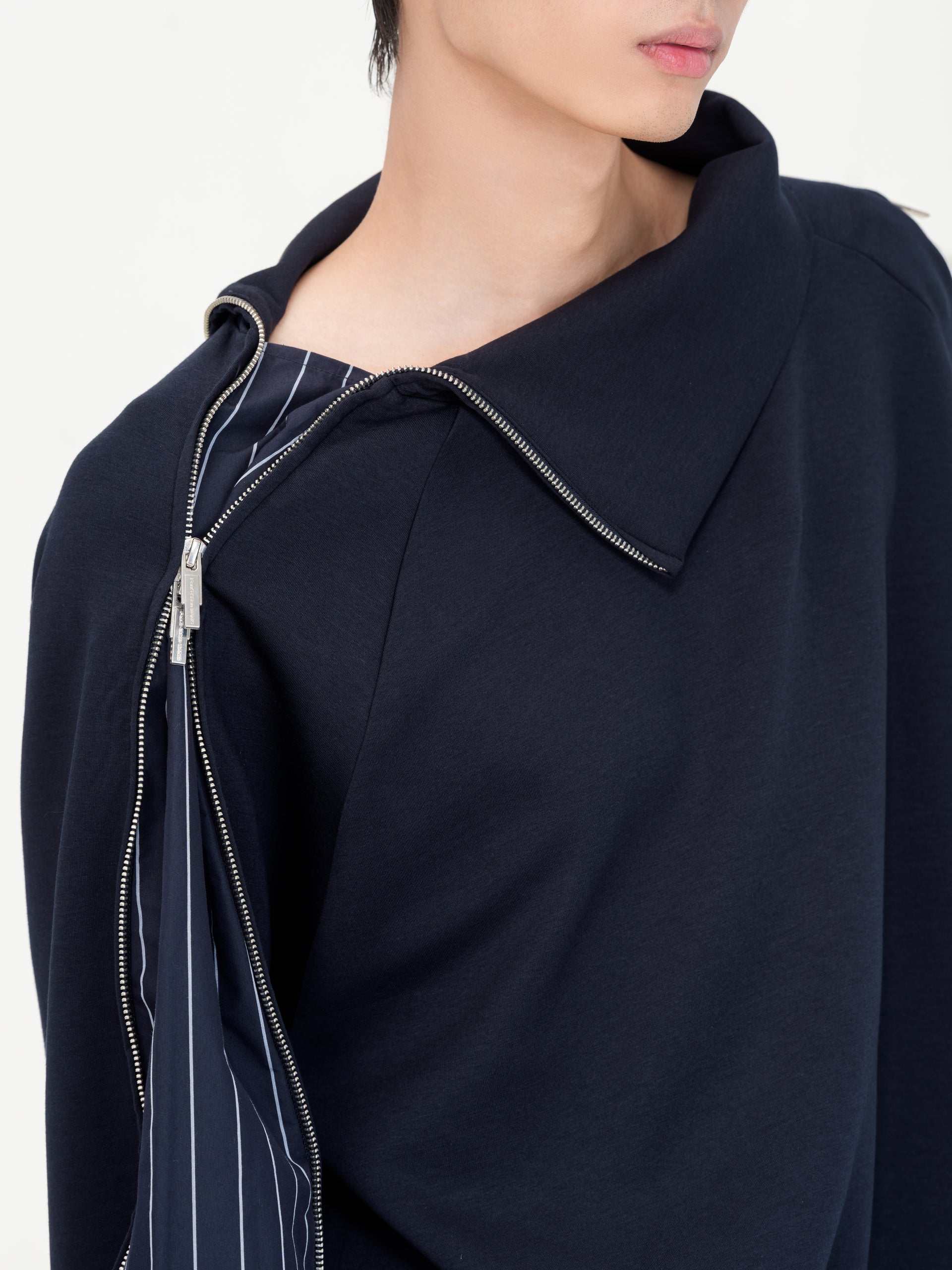 2-in-1 NAVY STRIPED PATCHWORK SWEATSHIRT
