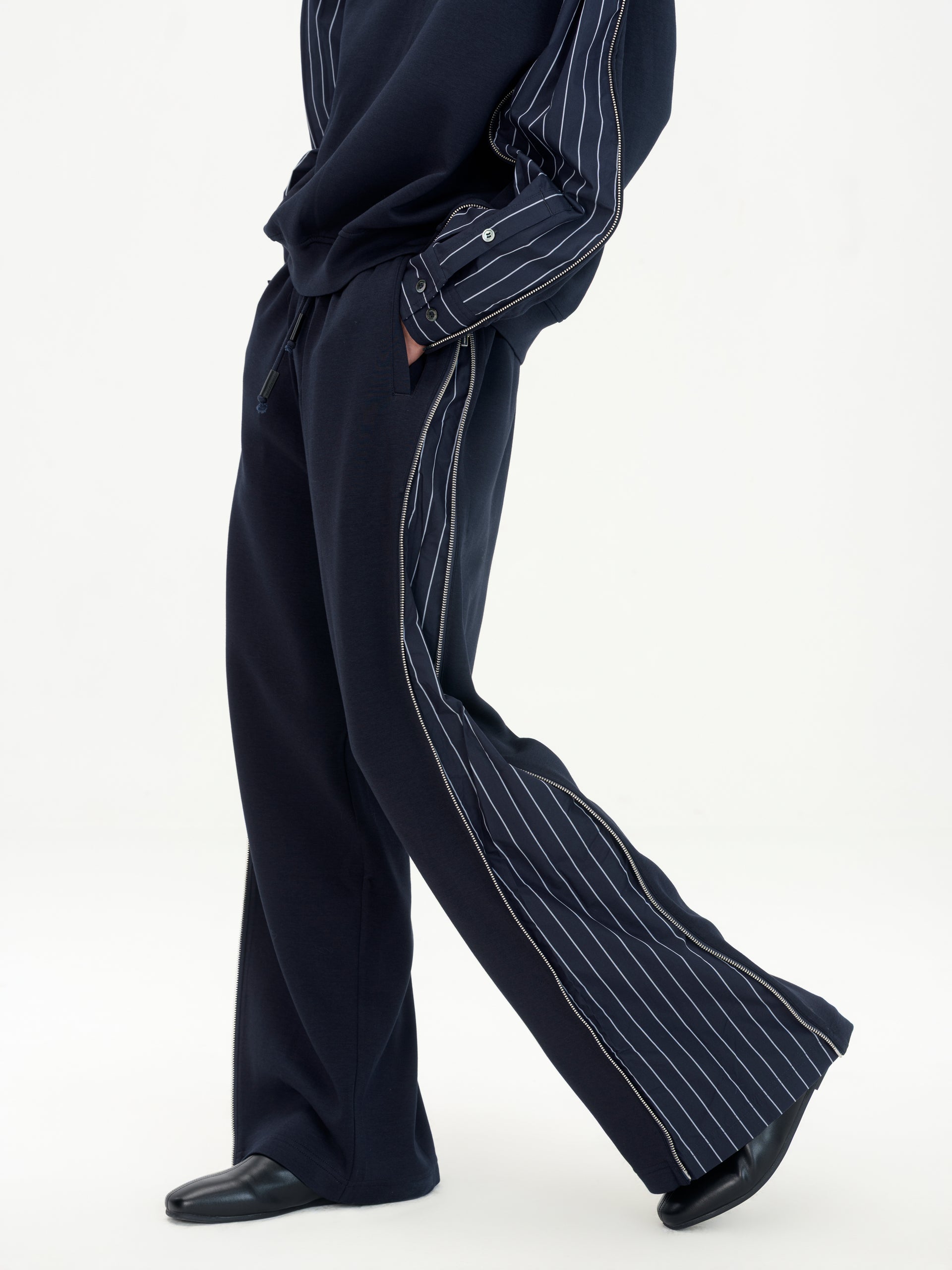 NAVY PATCHWORK STRIPED PANTS