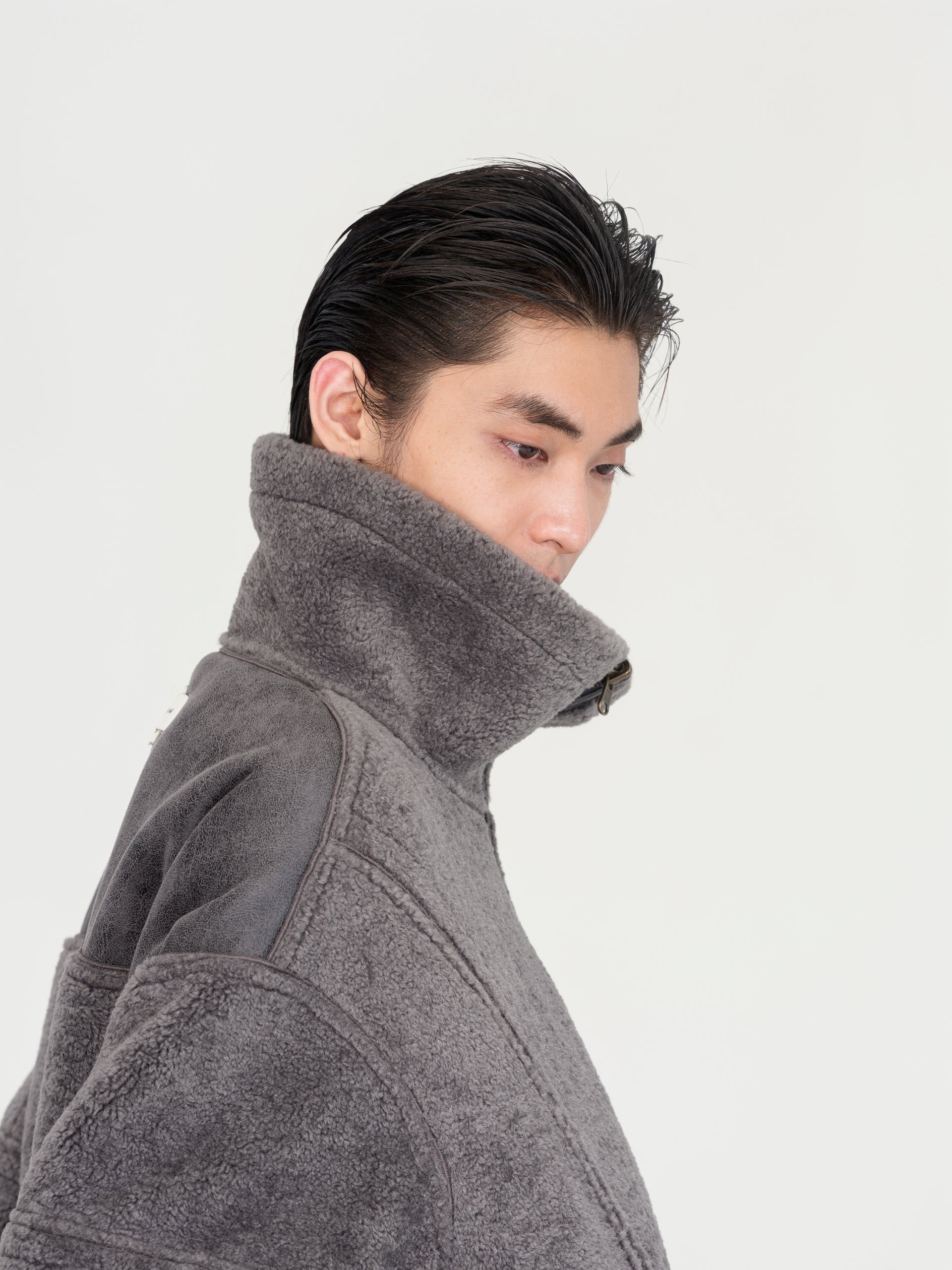 REVERSIBLE FAUX SHEARLING STAND-COLLAR JACKET