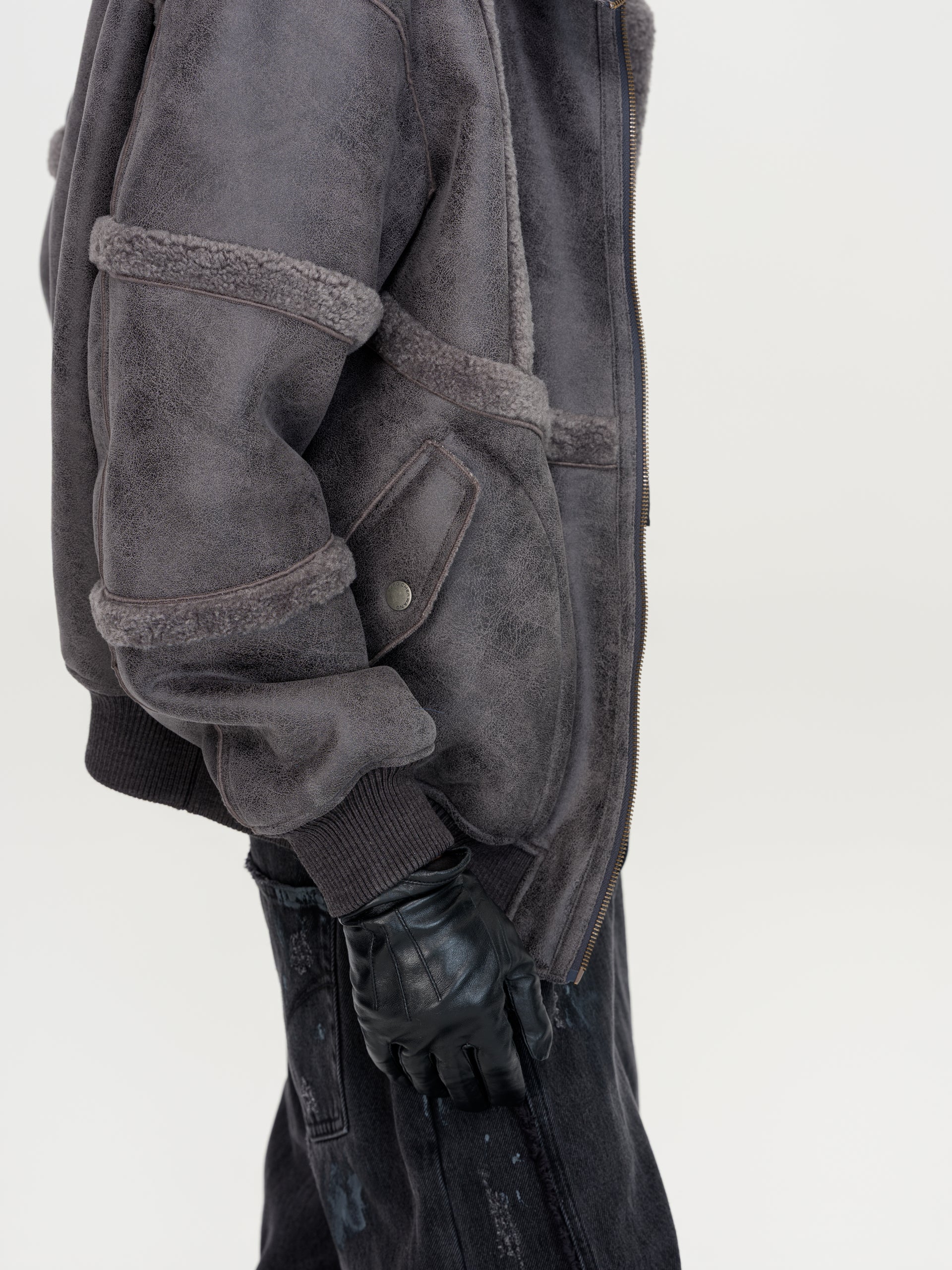 REVERSIBLE FAUX SHEARLING STAND-COLLAR JACKET