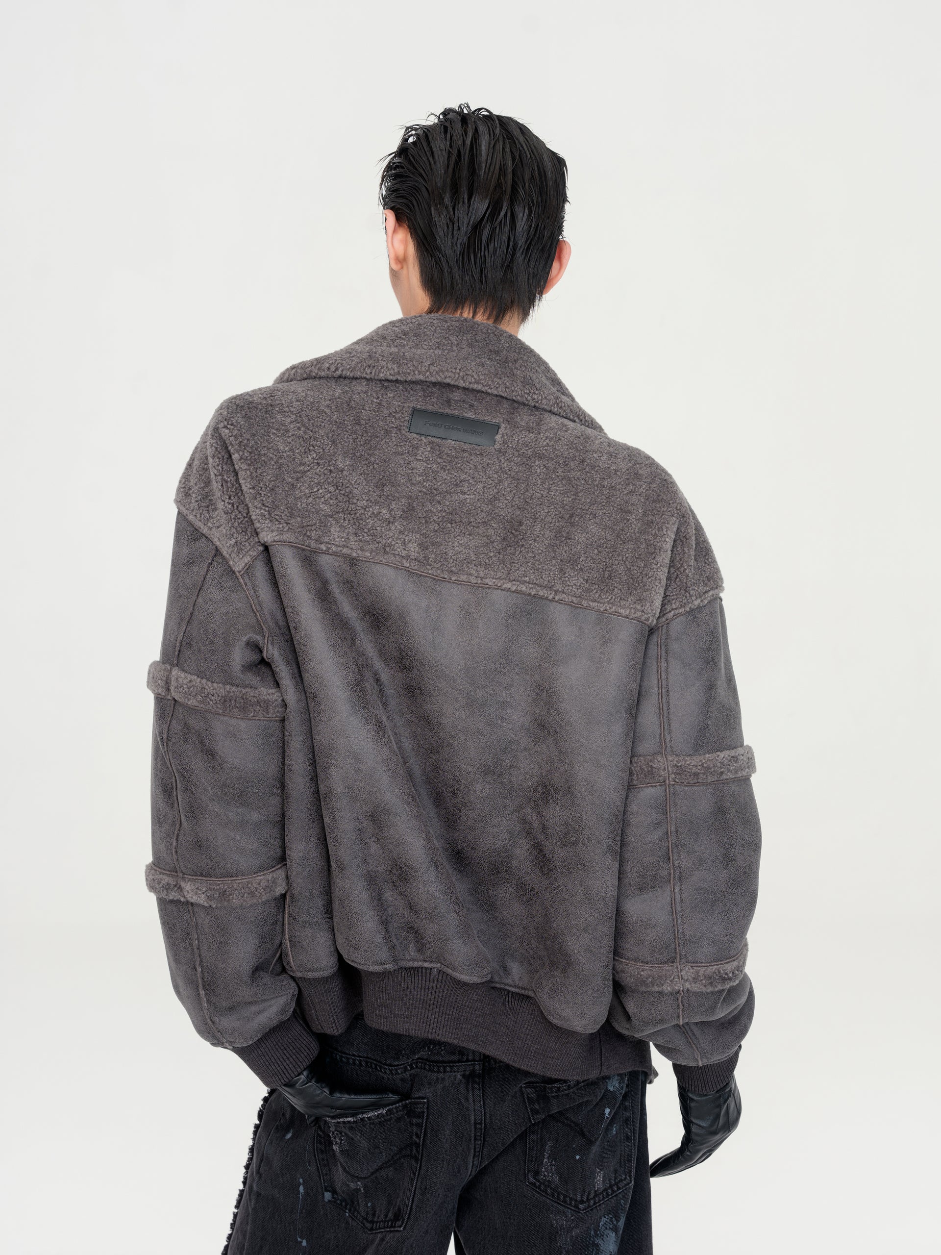 REVERSIBLE FAUX SHEARLING STAND-COLLAR JACKET