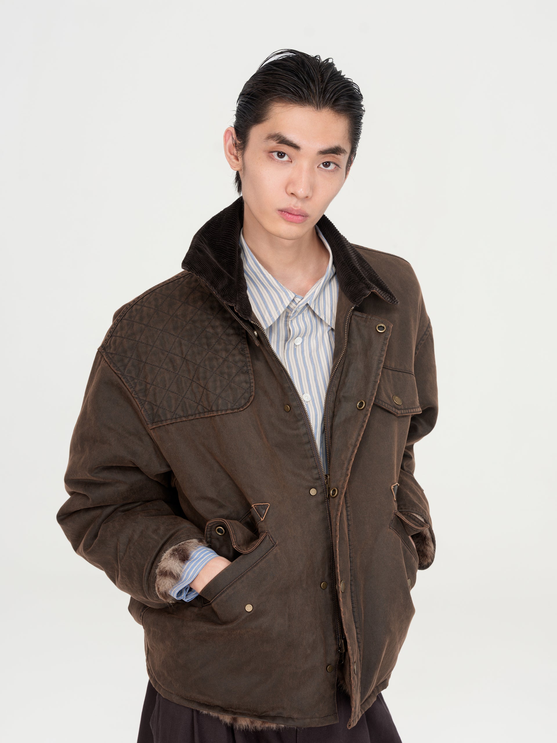 REVERSIBLE WASHED COTTON JACKET WITH LEOPARD-PRINT LINING