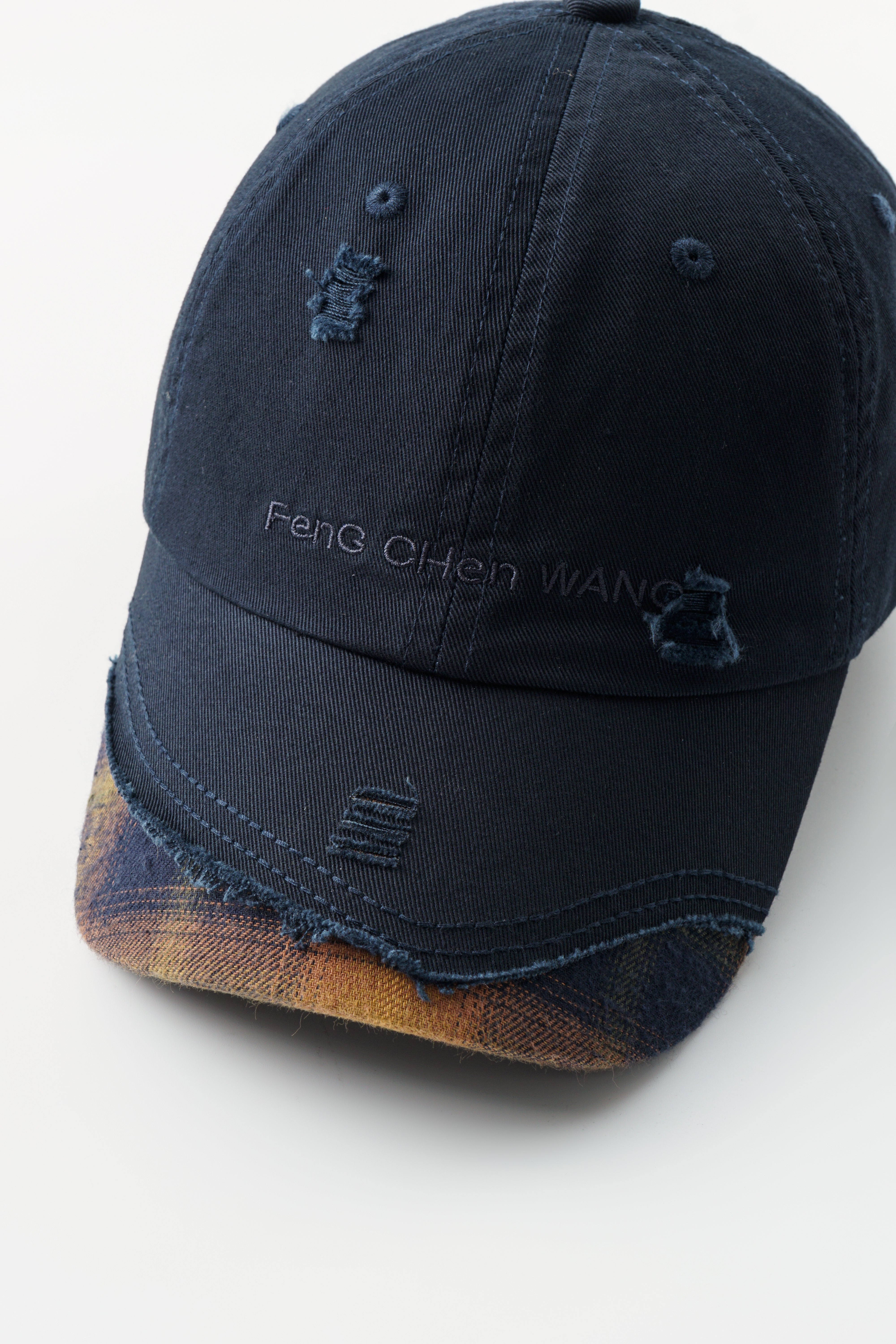 NAVY PLAID-PANEL BASEBALL CAP