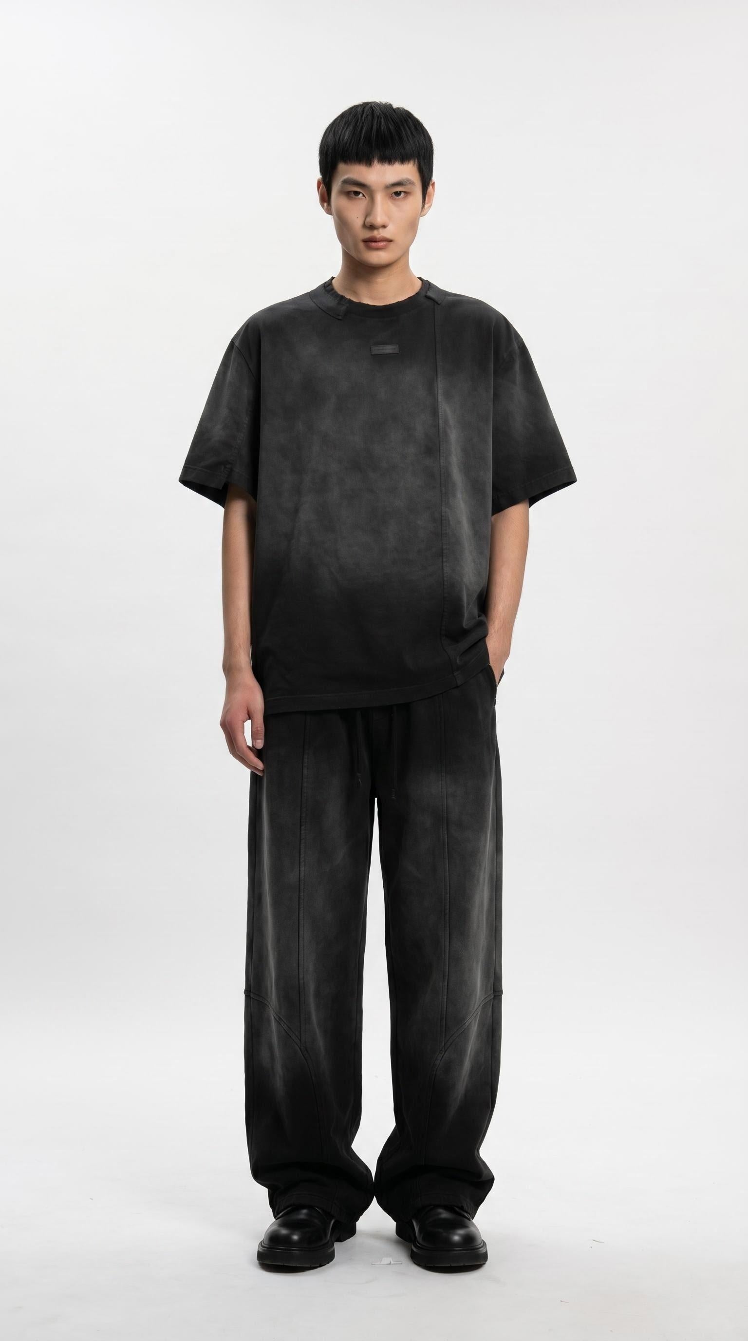 BLACK-GREY WASHED DYED PANTS - Feng Chen Wang