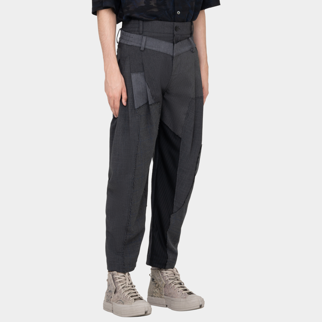 WOOL FABRIC PATCHWORK PANTS