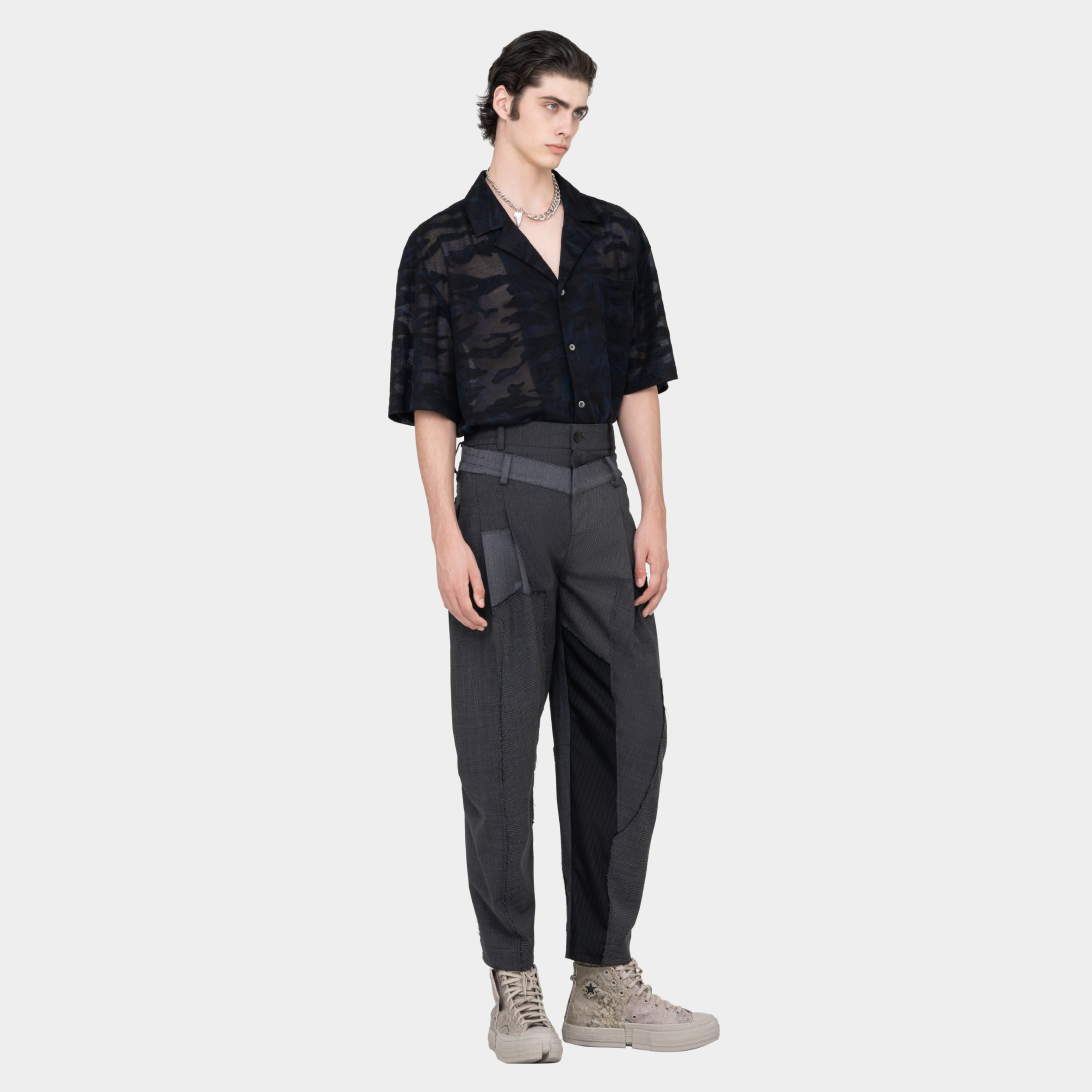 WOOL FABRIC PATCHWORK PANTS