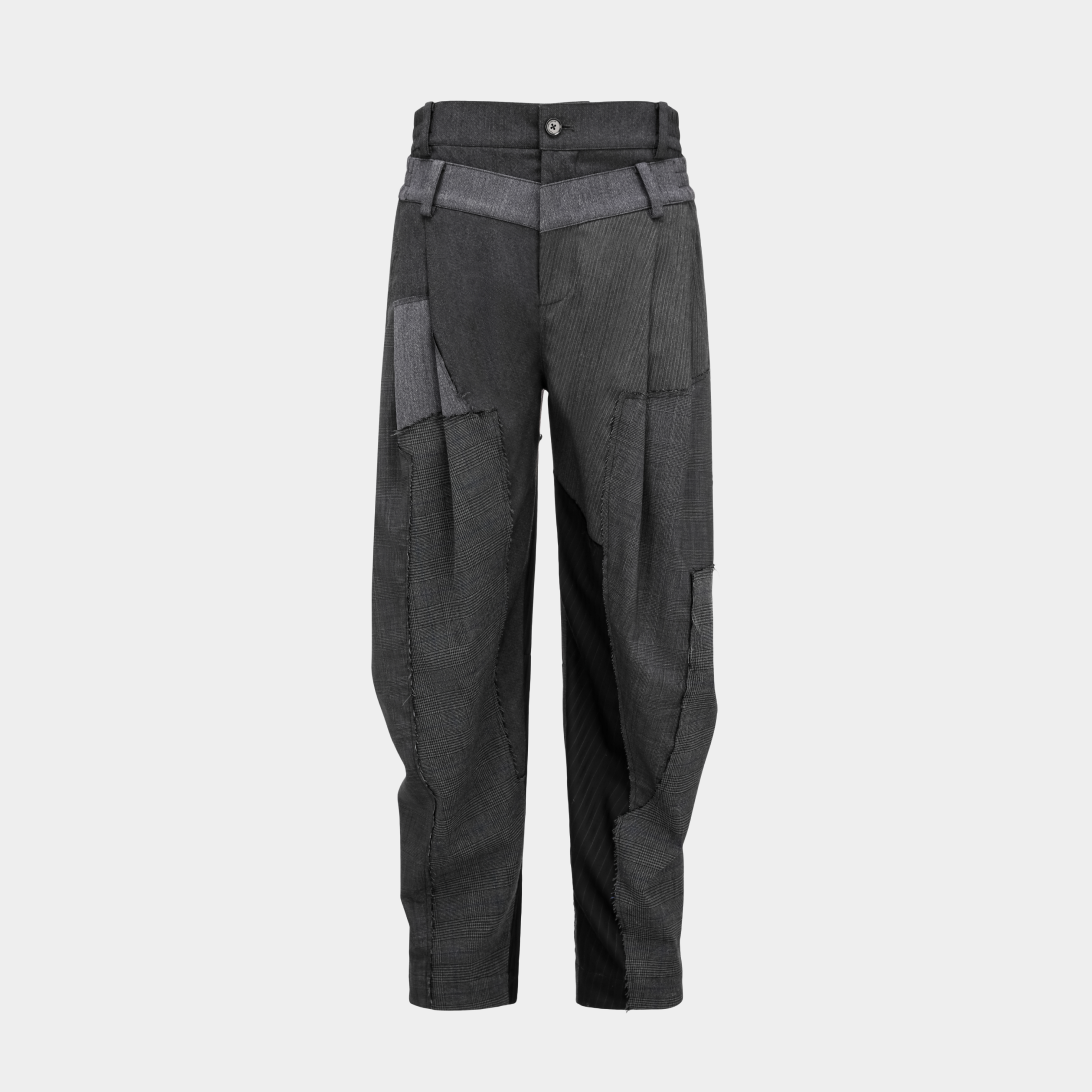 WOOL FABRIC PATCHWORK PANTS
