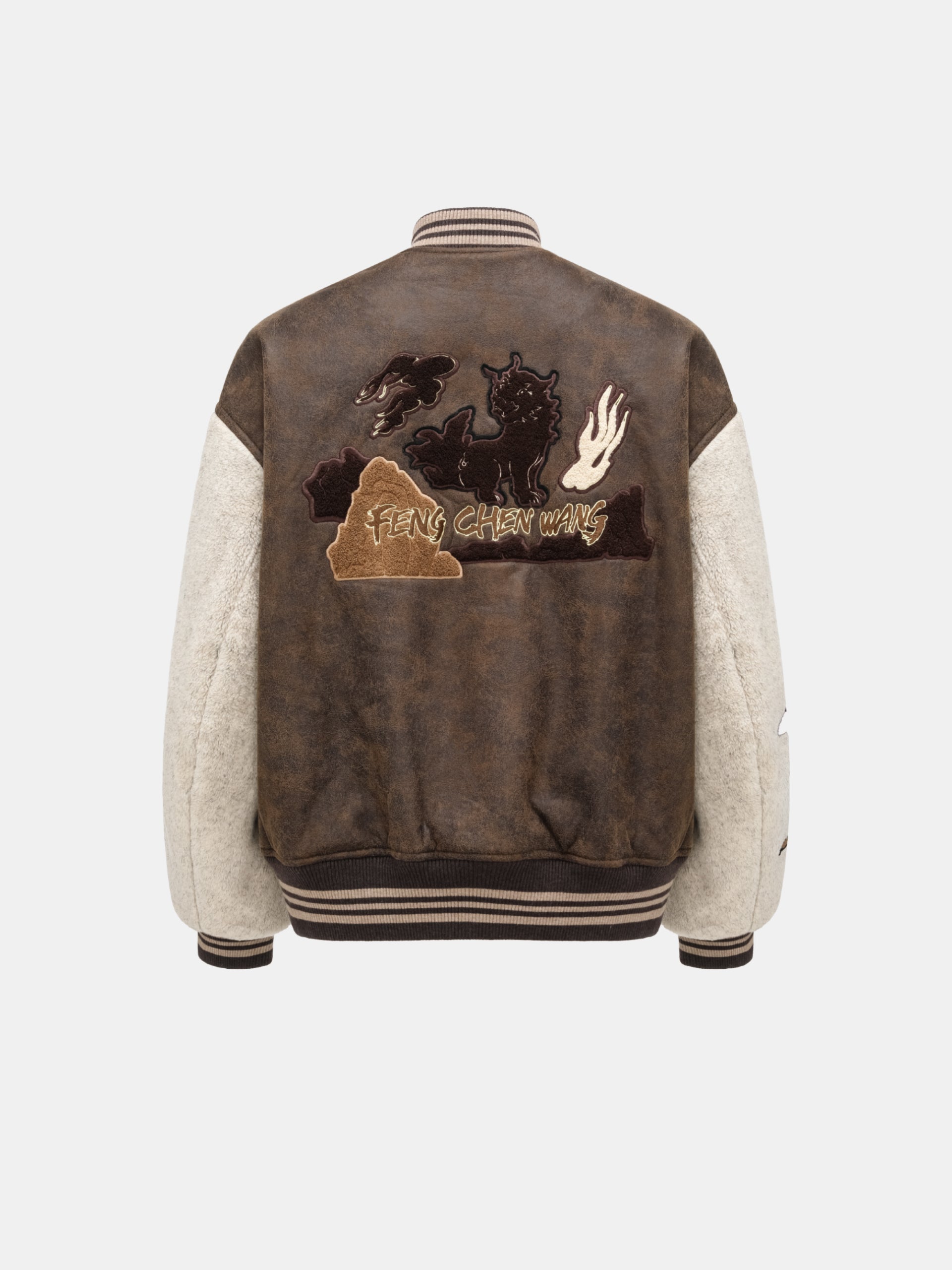 BOMBER SHEARLING JACKET WITH BADGE PATCHES
