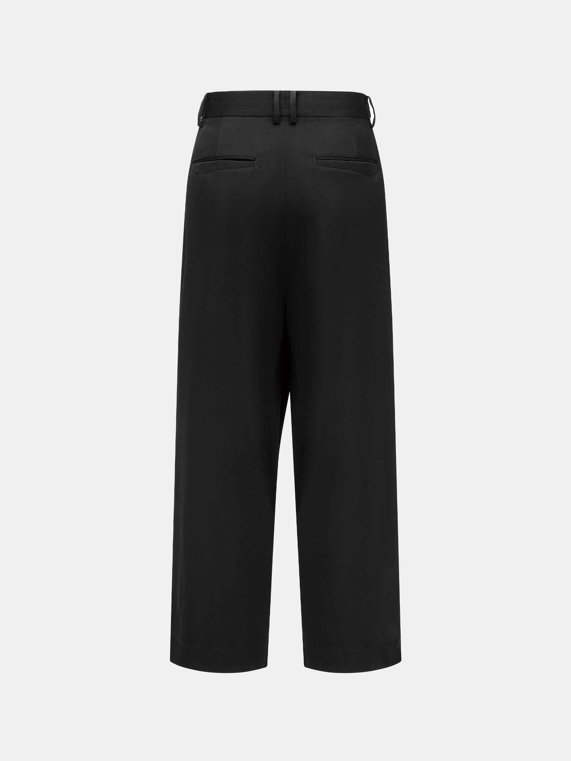 ASYMMETRIC PLACKET WOOL WIDE-LEG TROUSERS