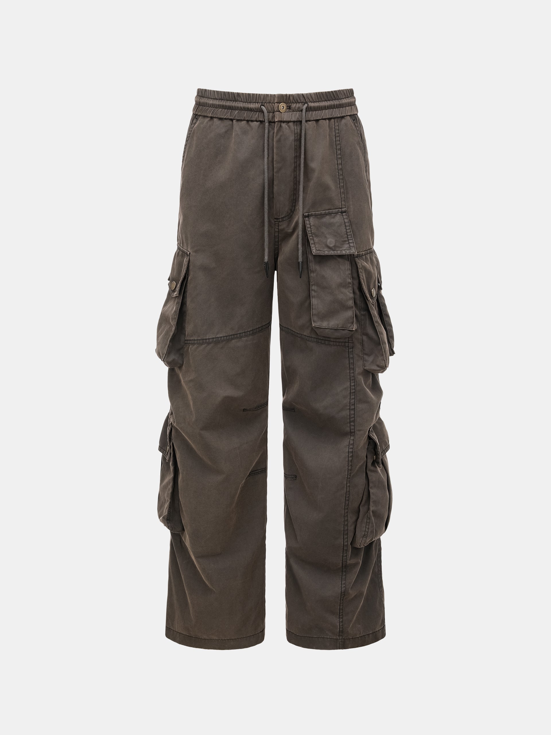 BROWN DECONSTRUCTED WASHED UTILITY PANTS