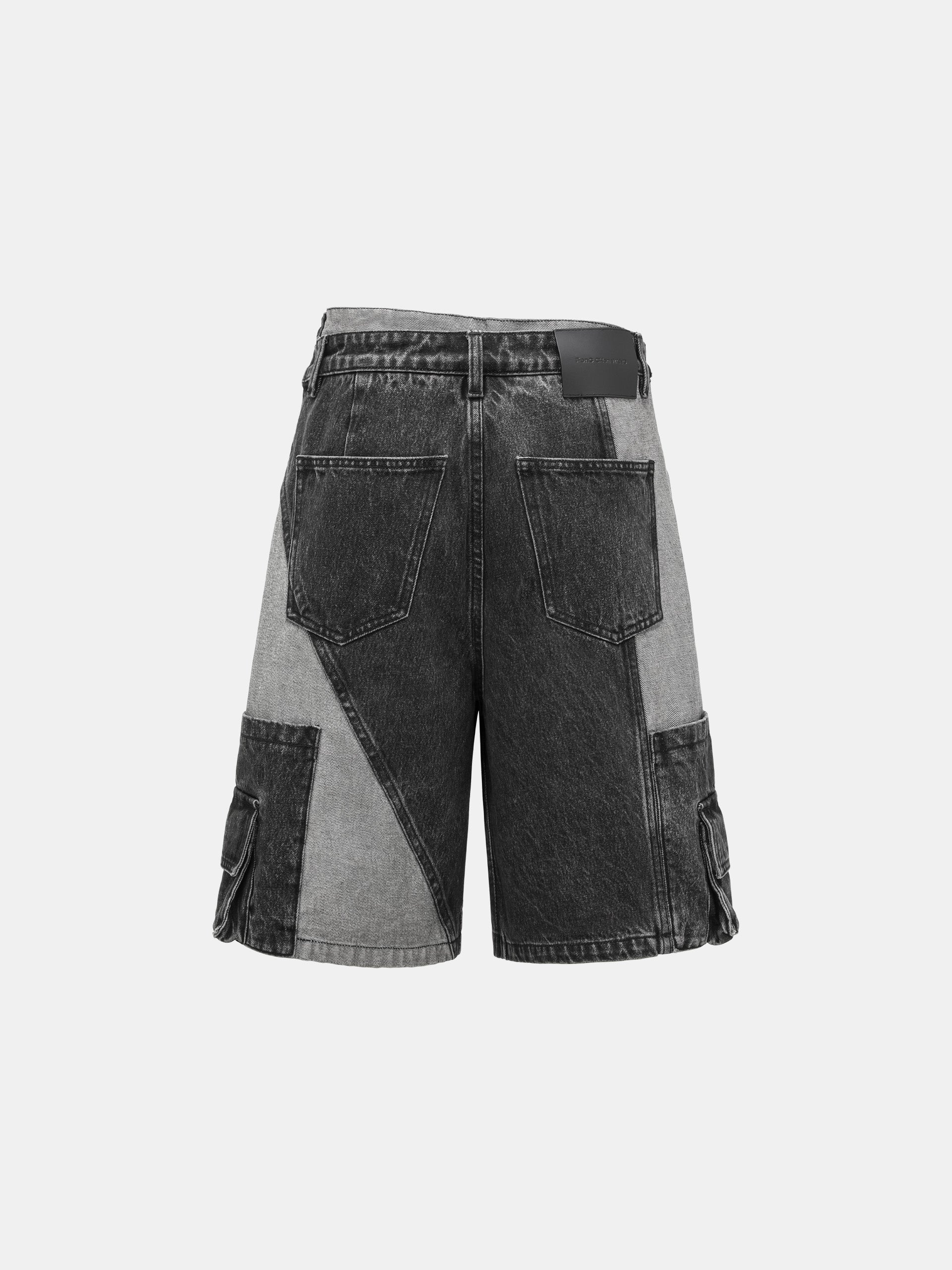 DECONSTRUCTED SLANTED PLACKET DENIM SHORTS