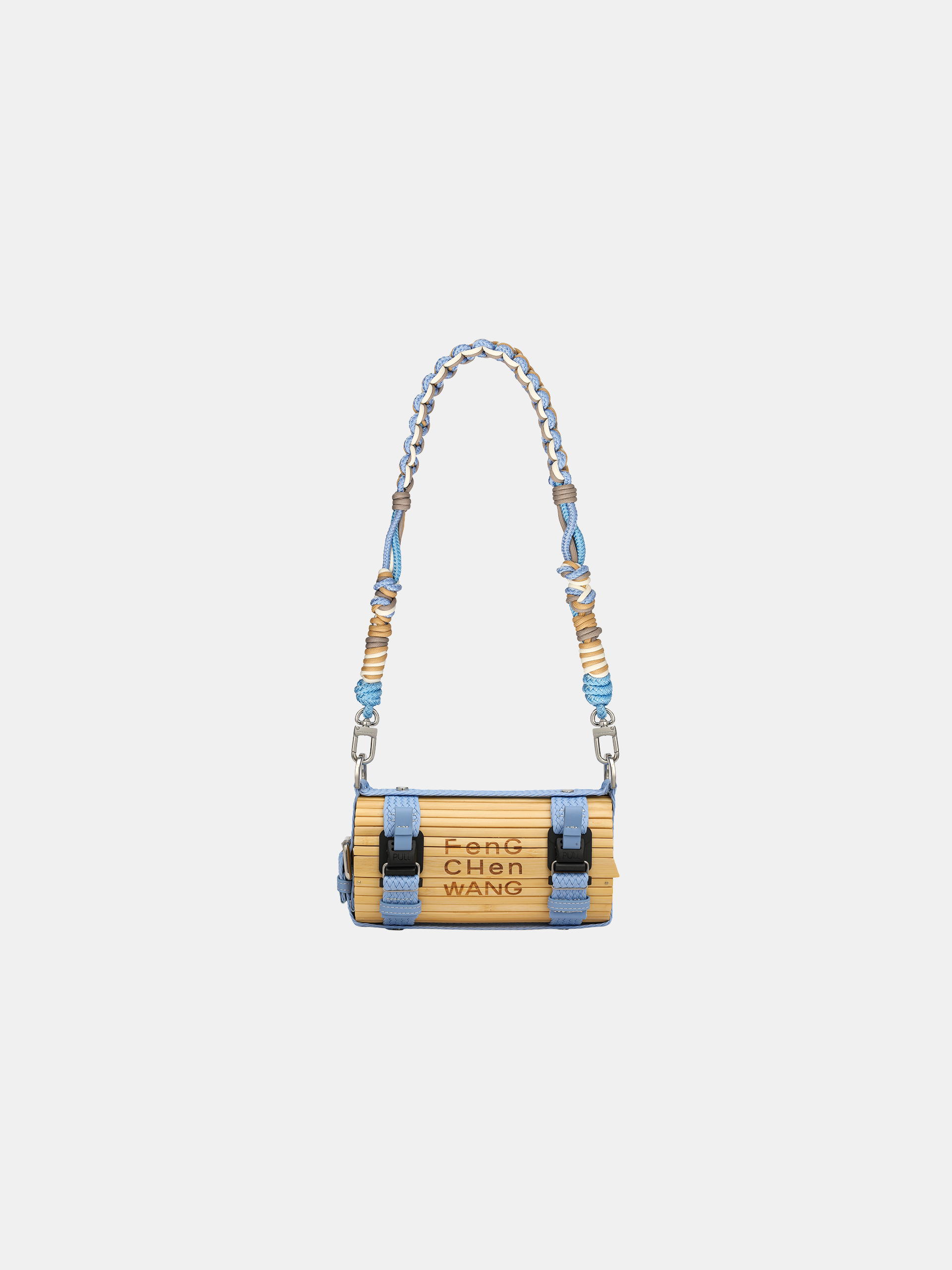 BLUE 2 IN 1 DETACHABLE WOVEN STRAP BAMBOO BAG