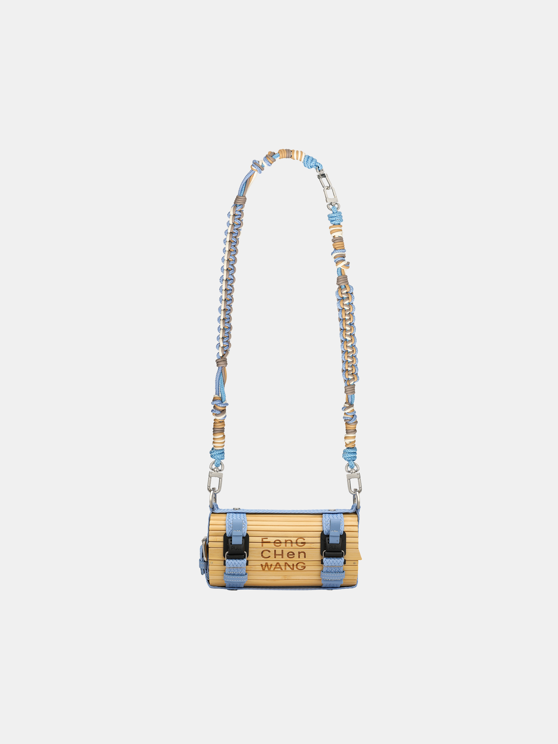 BLUE 2 IN 1 DETACHABLE WOVEN STRAP BAMBOO BAG