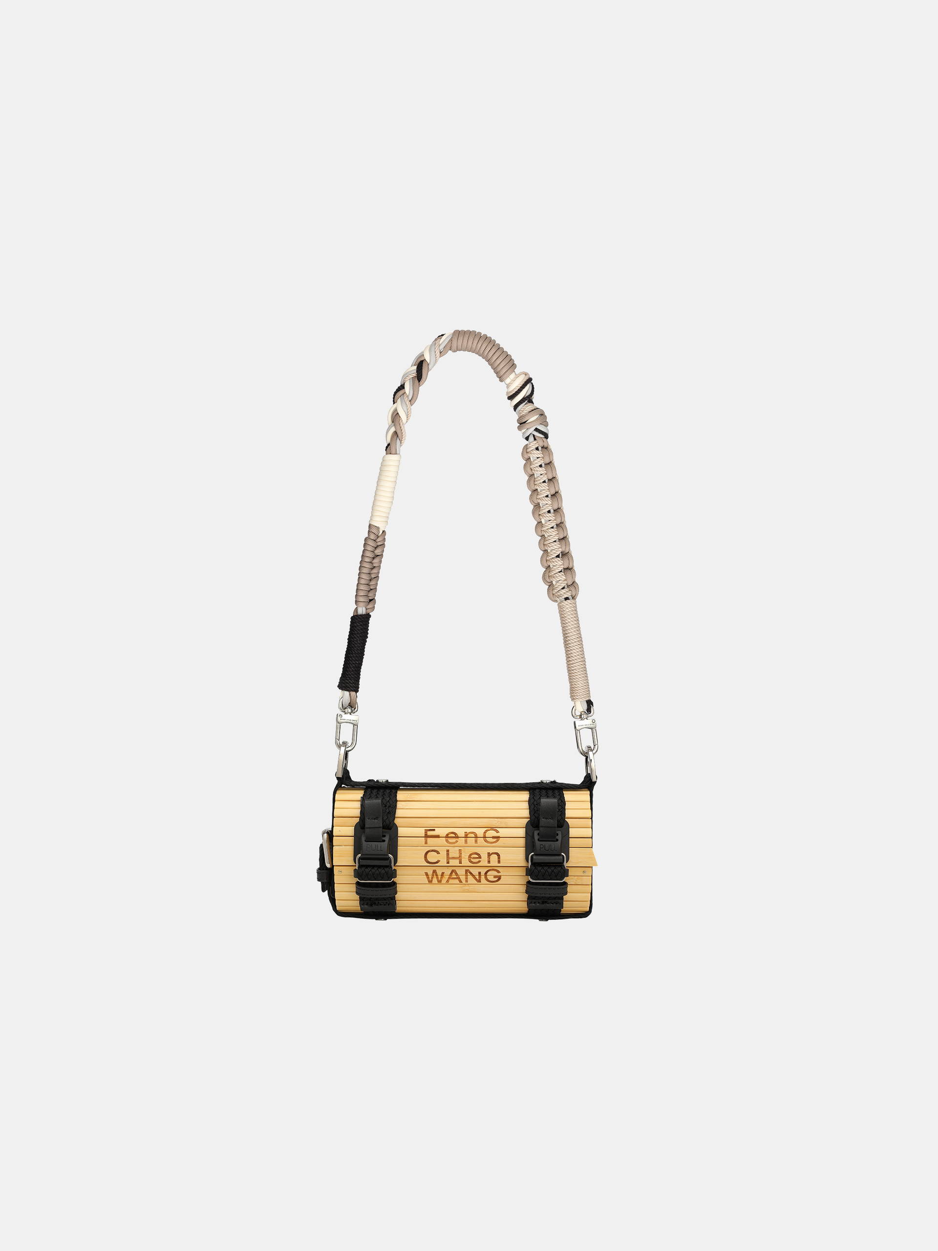 BLACK 2 IN 1 DETACHABLE WOVEN STRAP BAMBOO BAG