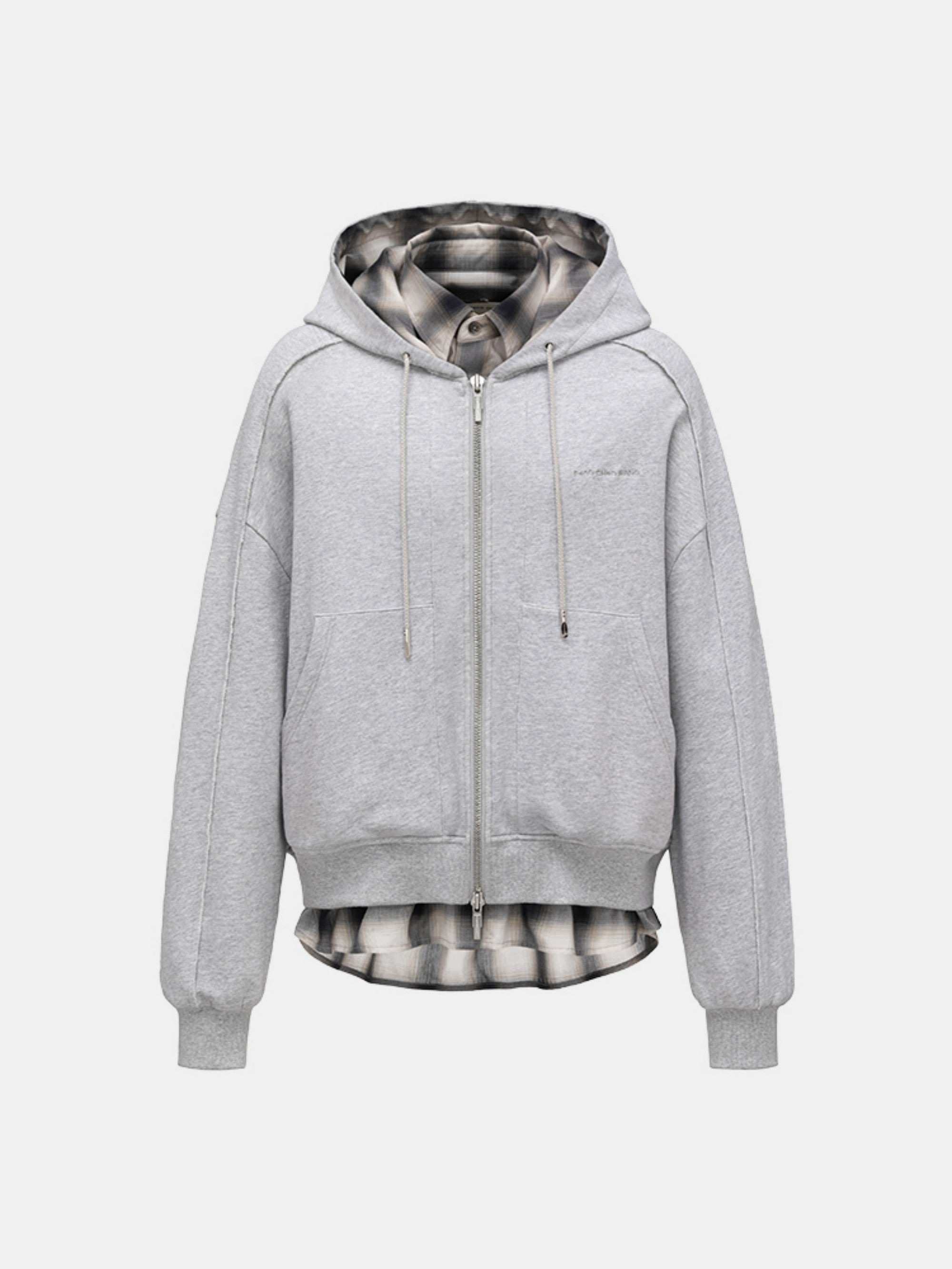 2 IN 1 ZIP HOODIE WITH CHECK SHIRT