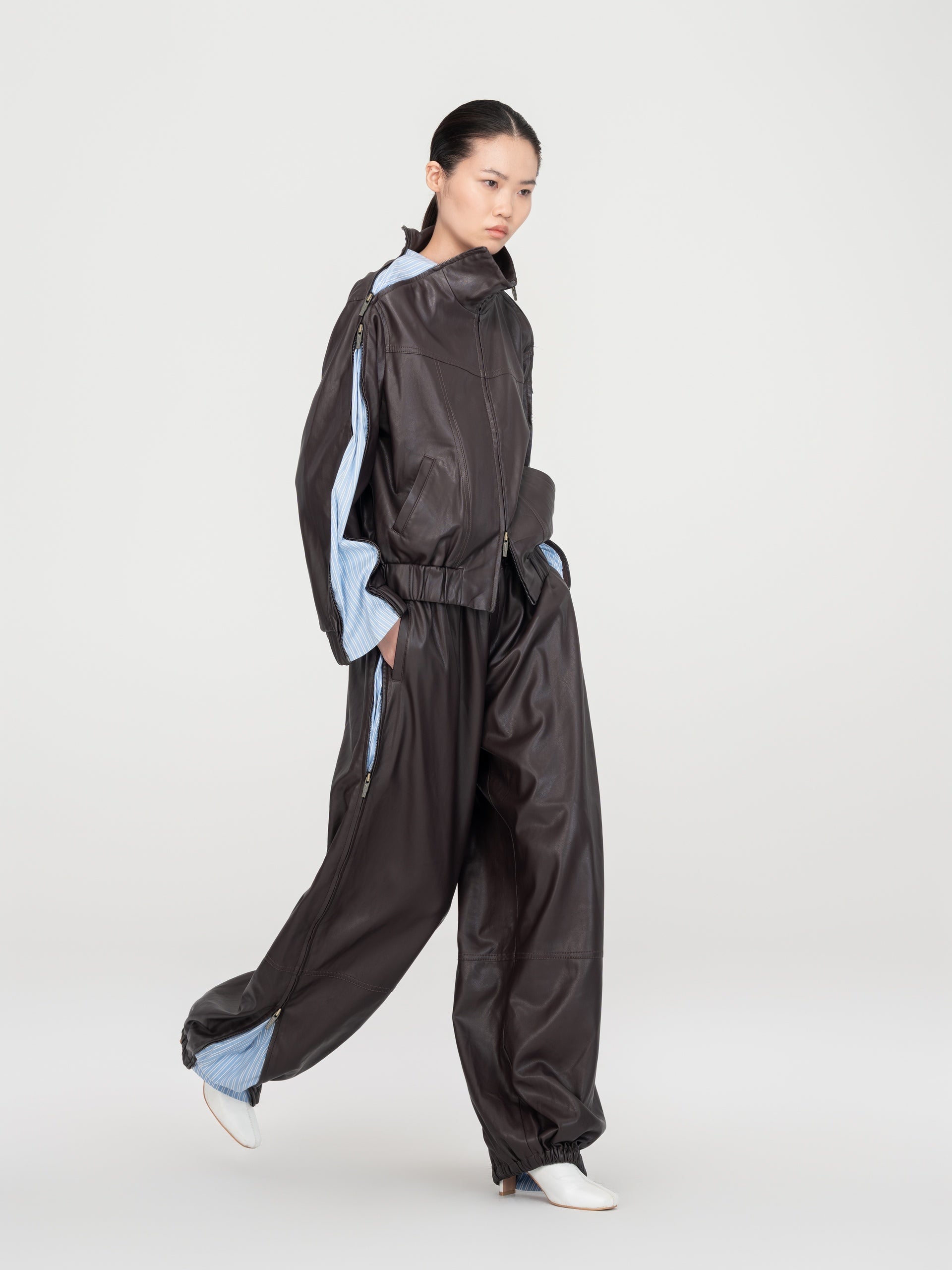 STRIPED PANEL STAND COLLAR ZIP JACKET