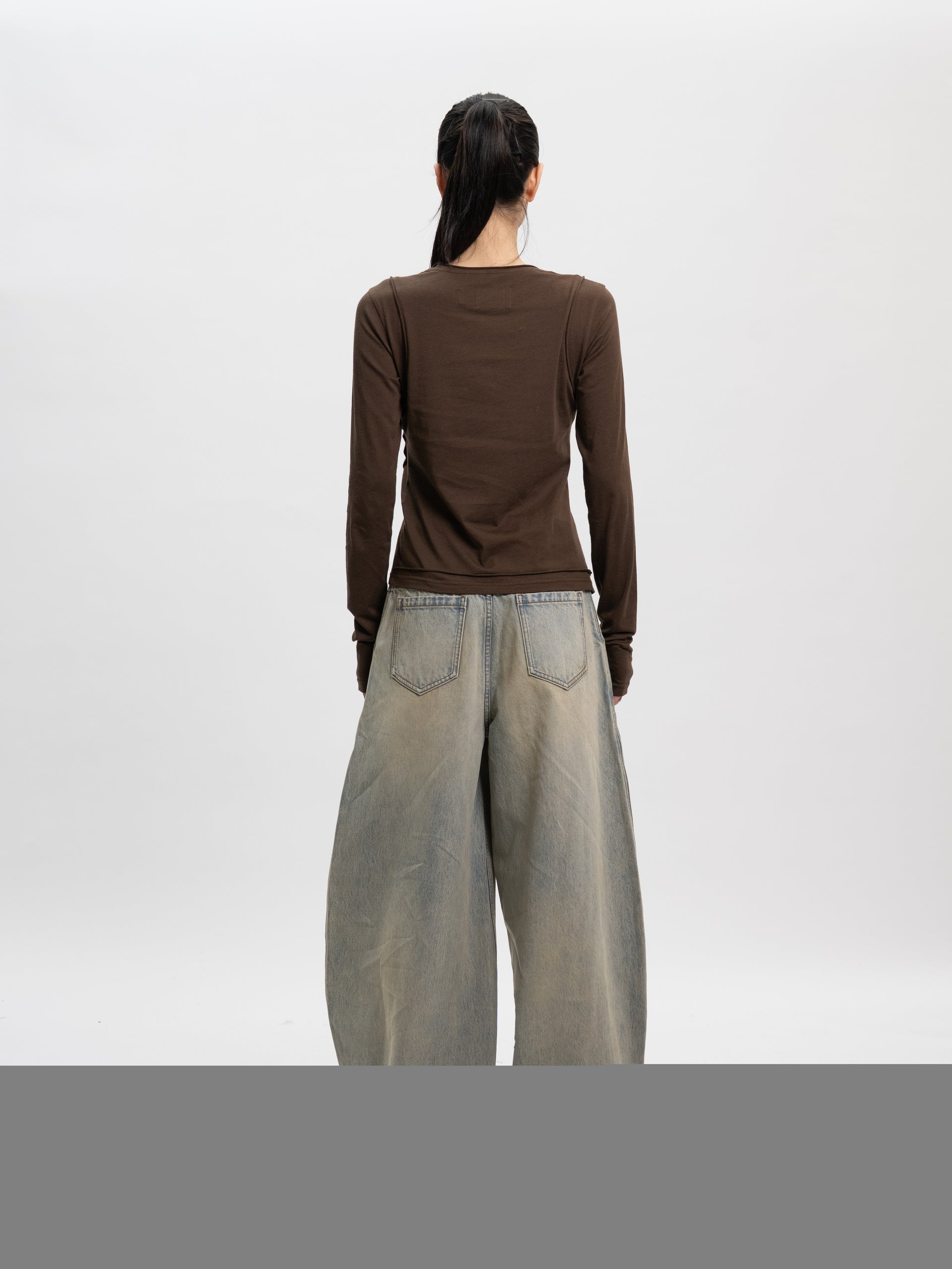 WASHED DENIM DECONSTRUCTED CARGO JEANS - Feng Chen Wang