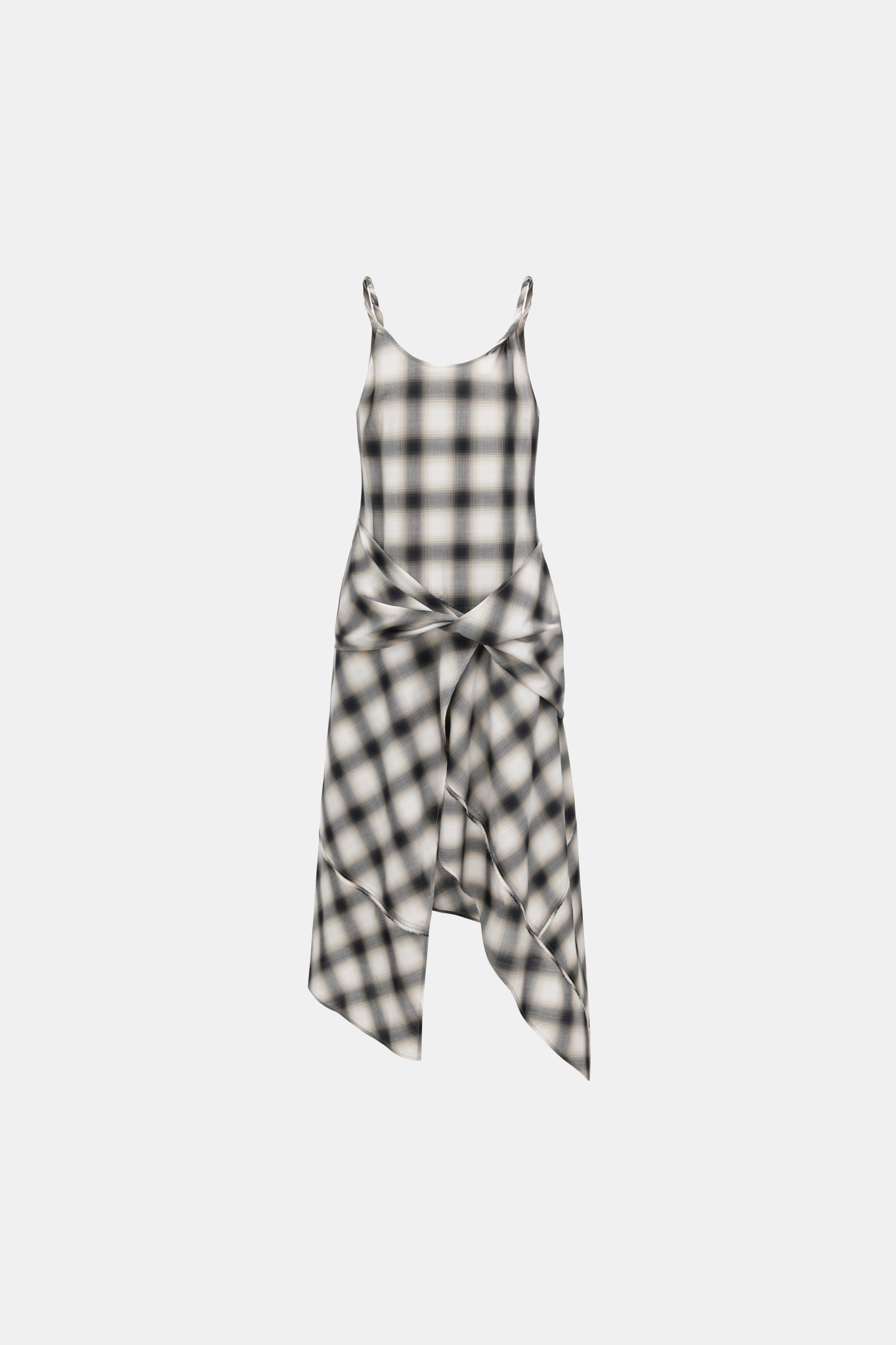 TWISTED DRAPE DRESS IN CHECK