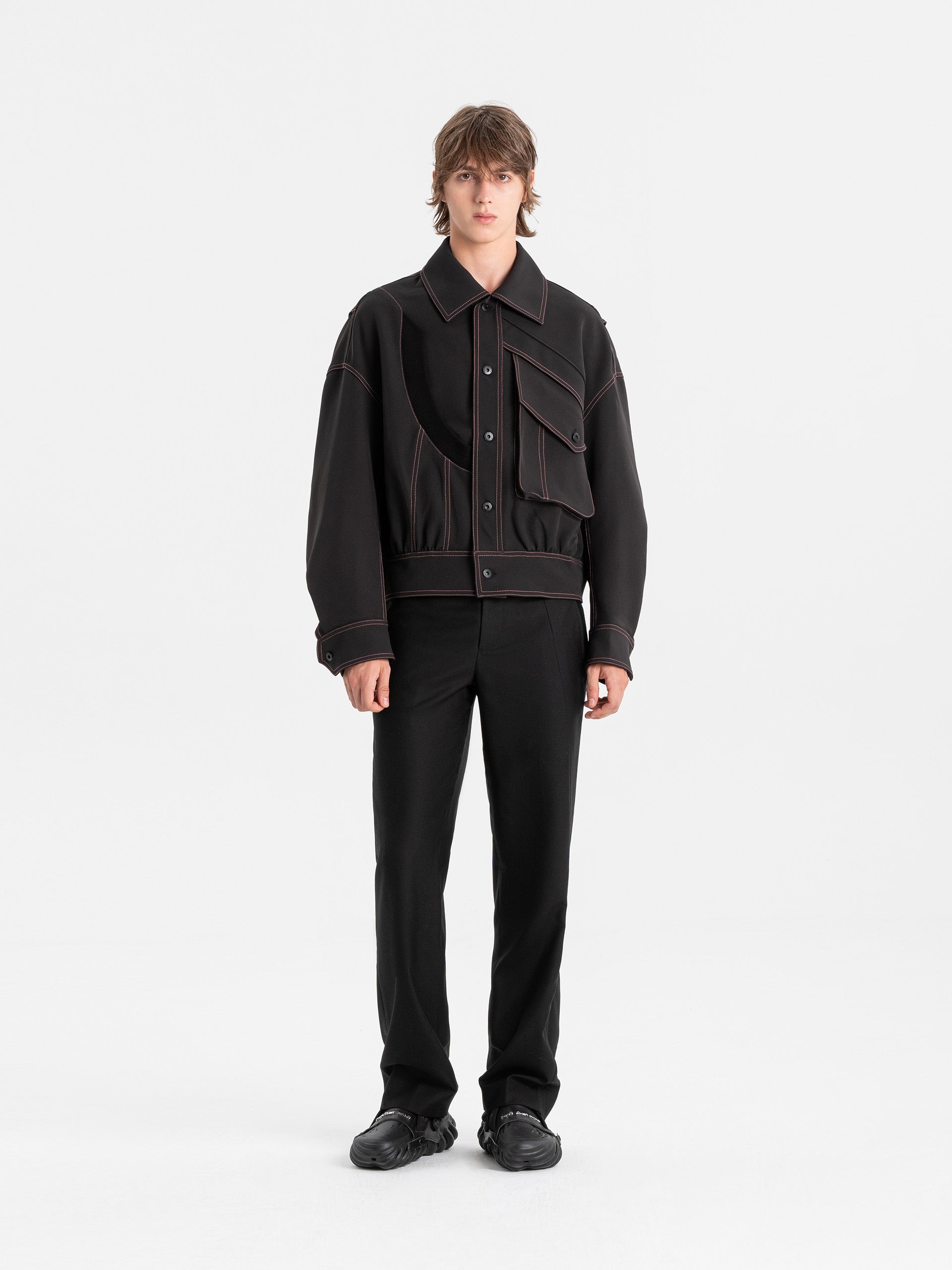 Feng Chen Wang Black Jacquard Denim Jacket