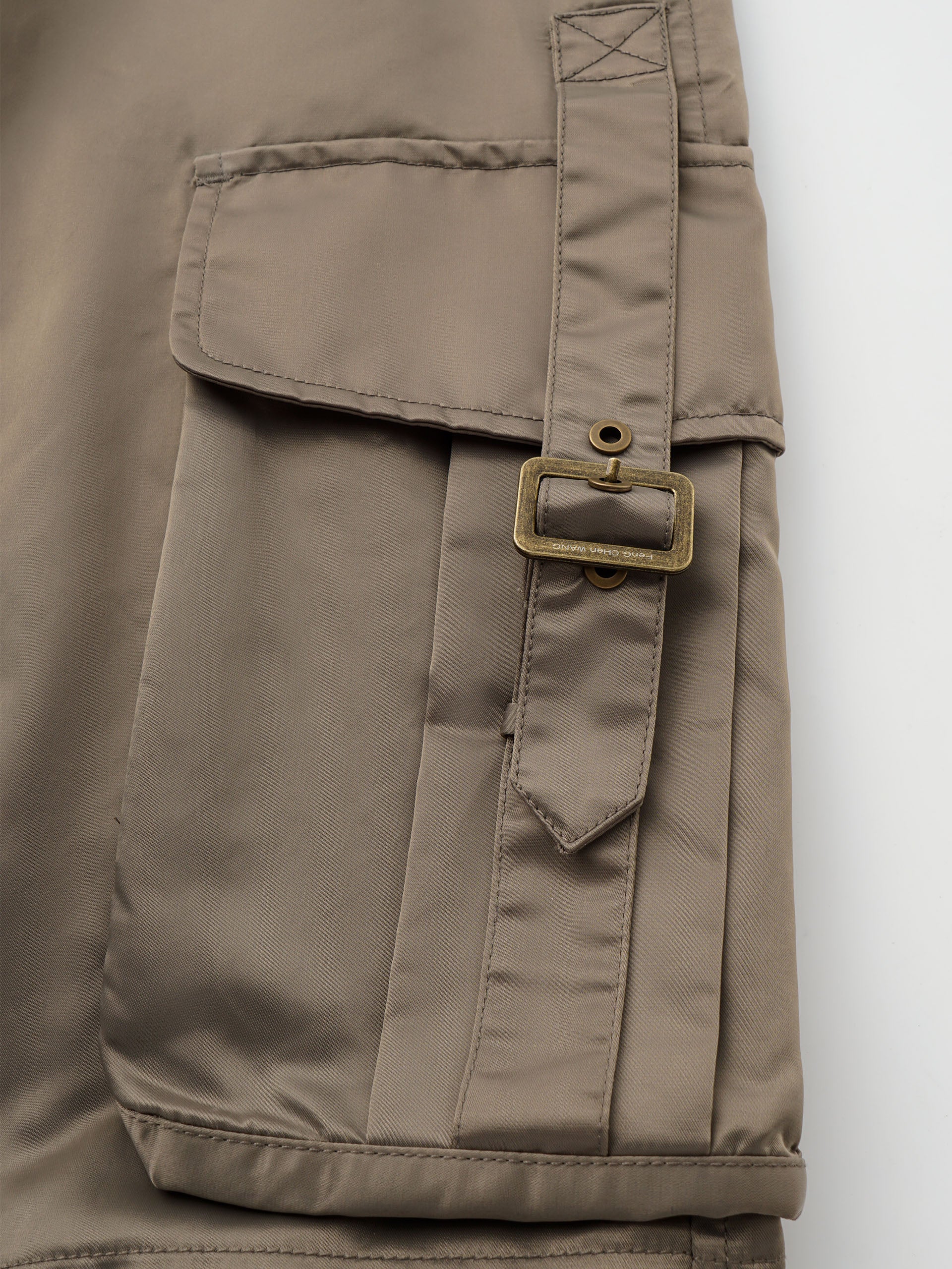 OLIVE GREEN NYLON MULTI-POCKET UTILITY PANTS