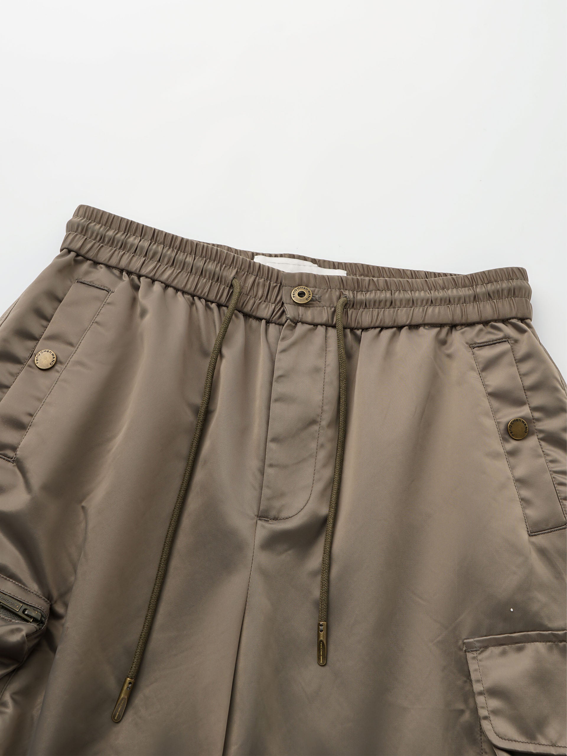 OLIVE GREEN NYLON MULTI-POCKET UTILITY PANTS