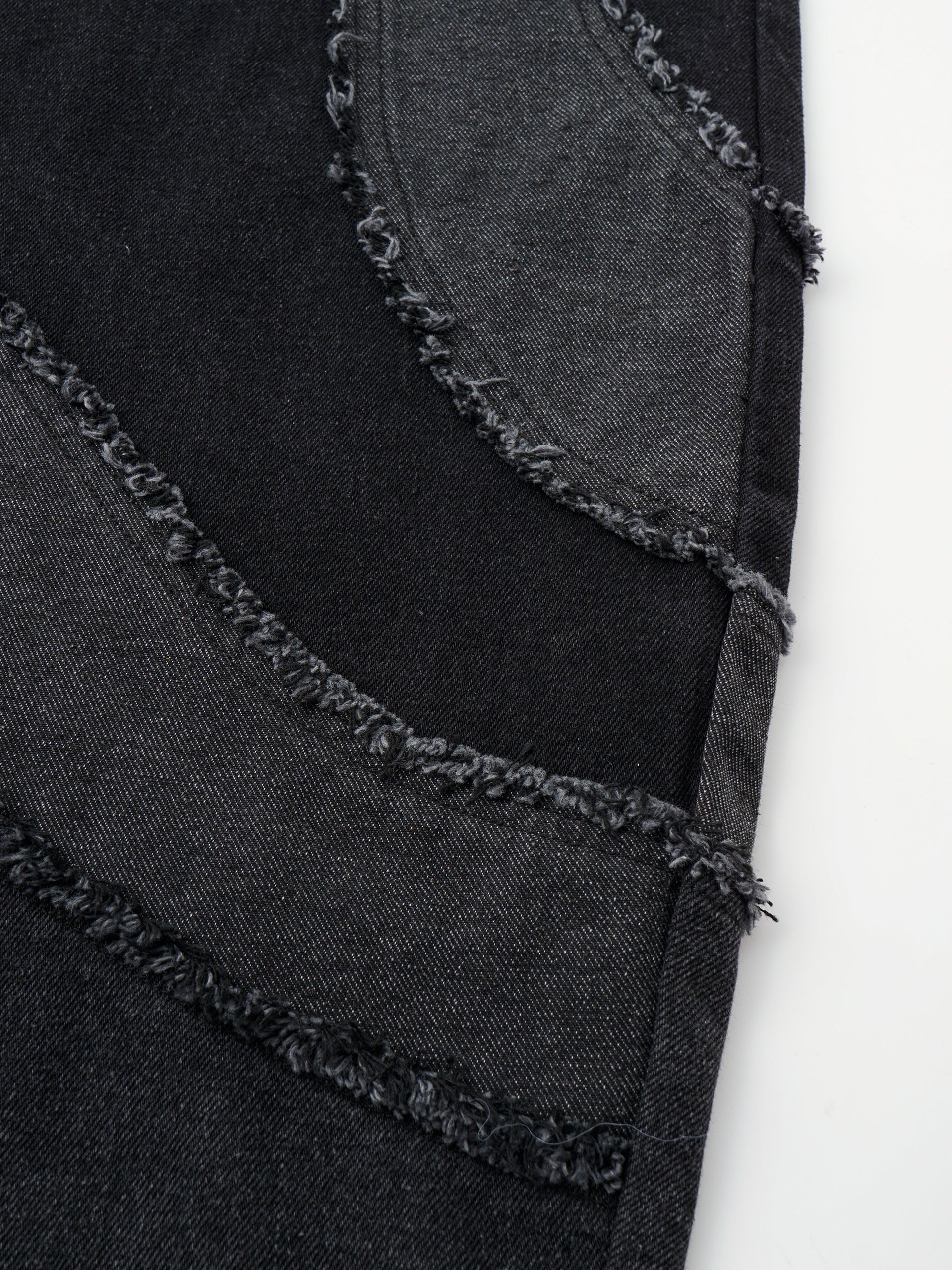 BLACK AND GREY DECONSTRUCTED PATCHWORK DENIM JEANS
