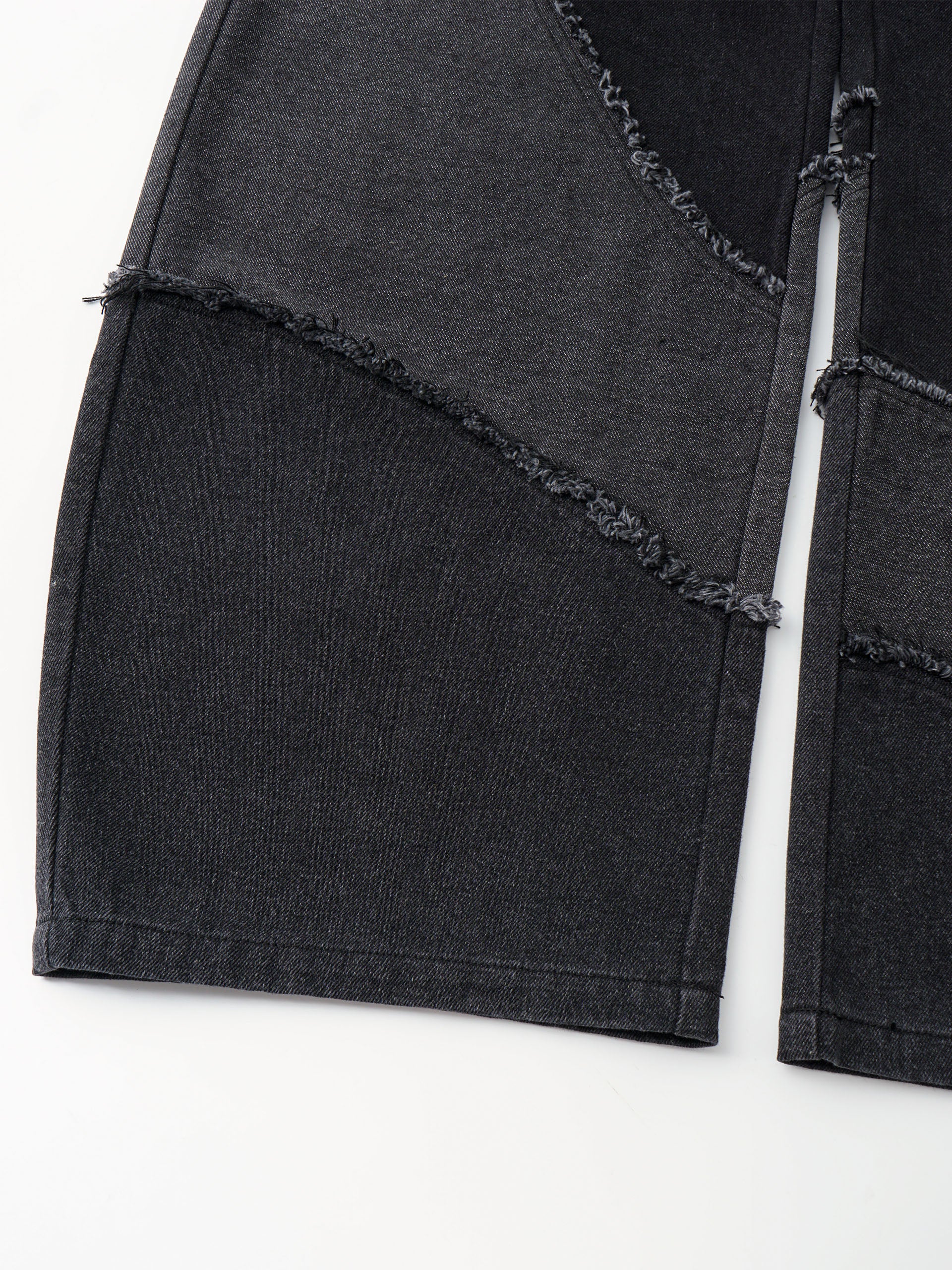BLACK AND GREY DECONSTRUCTED PATCHWORK DENIM JEANS