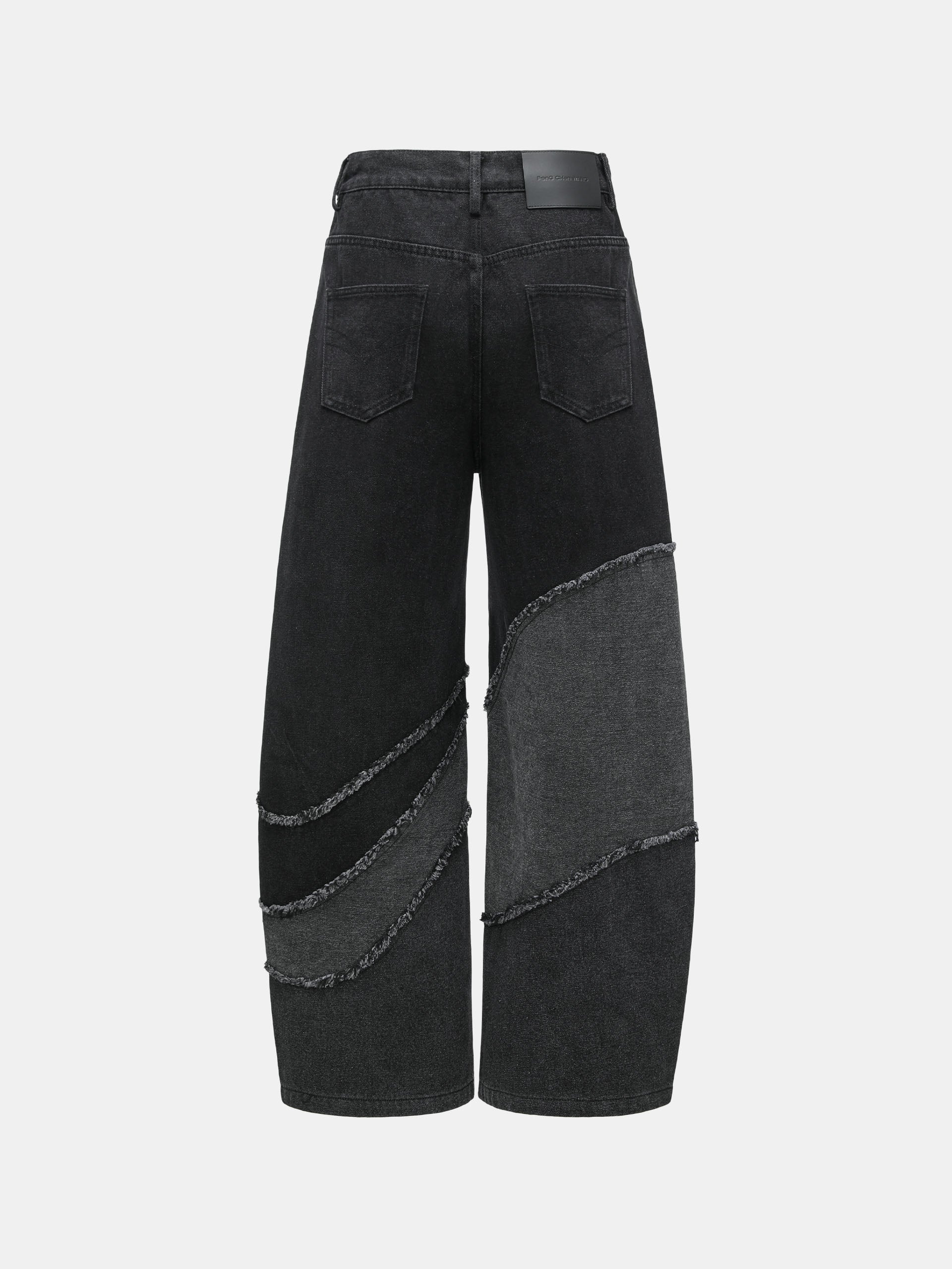 BLACK AND GREY DECONSTRUCTED PATCHWORK DENIM JEANS