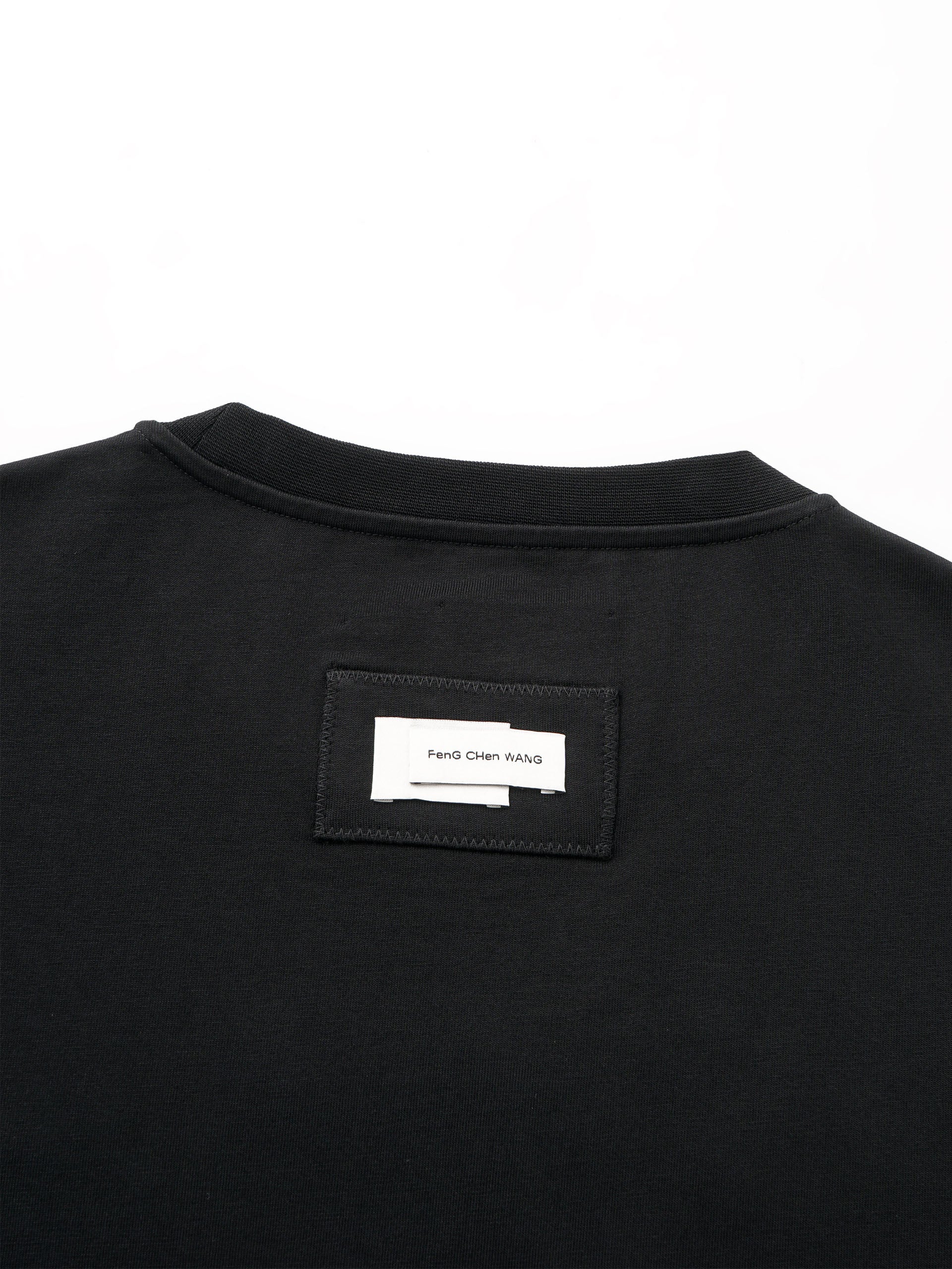 BLACK DECONSTRUCTED DOUBLE-COLLAR LAYERED LONG-SLEEVE TEE