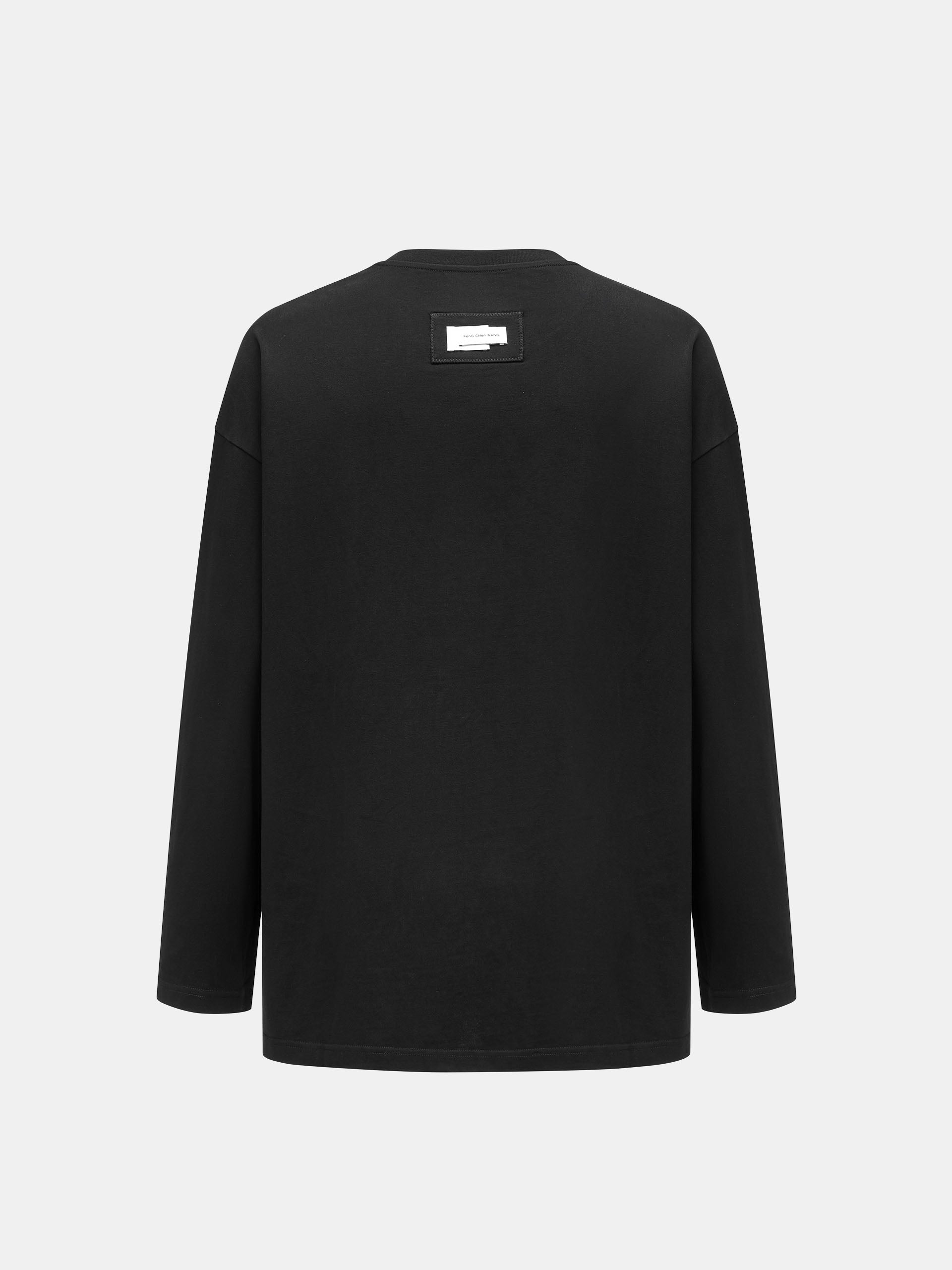 BLACK DECONSTRUCTED DOUBLE-COLLAR LAYERED LONG-SLEEVE TEE