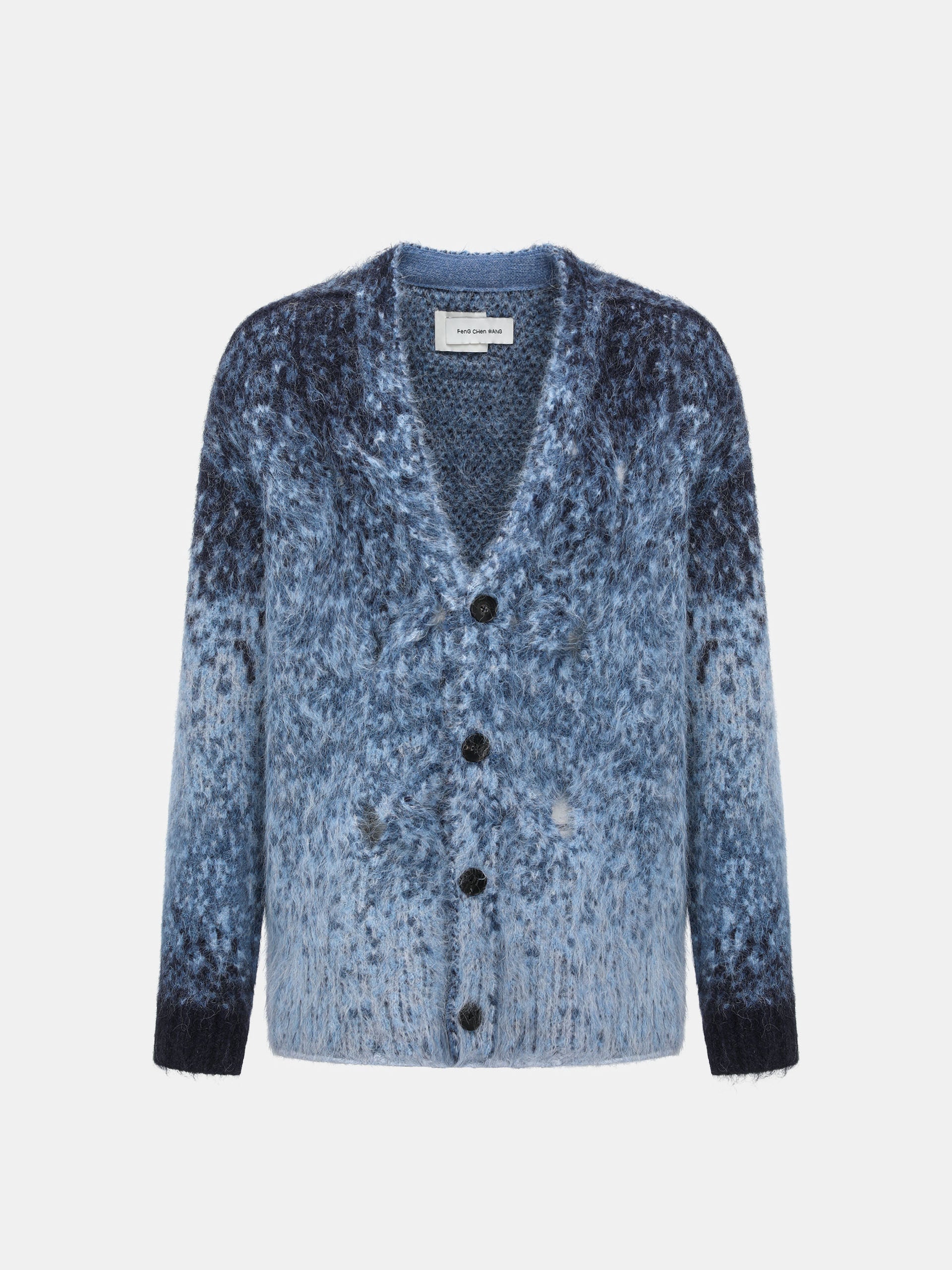 BLUE GRADIENT JACQUARD KNIT CARDIGAN