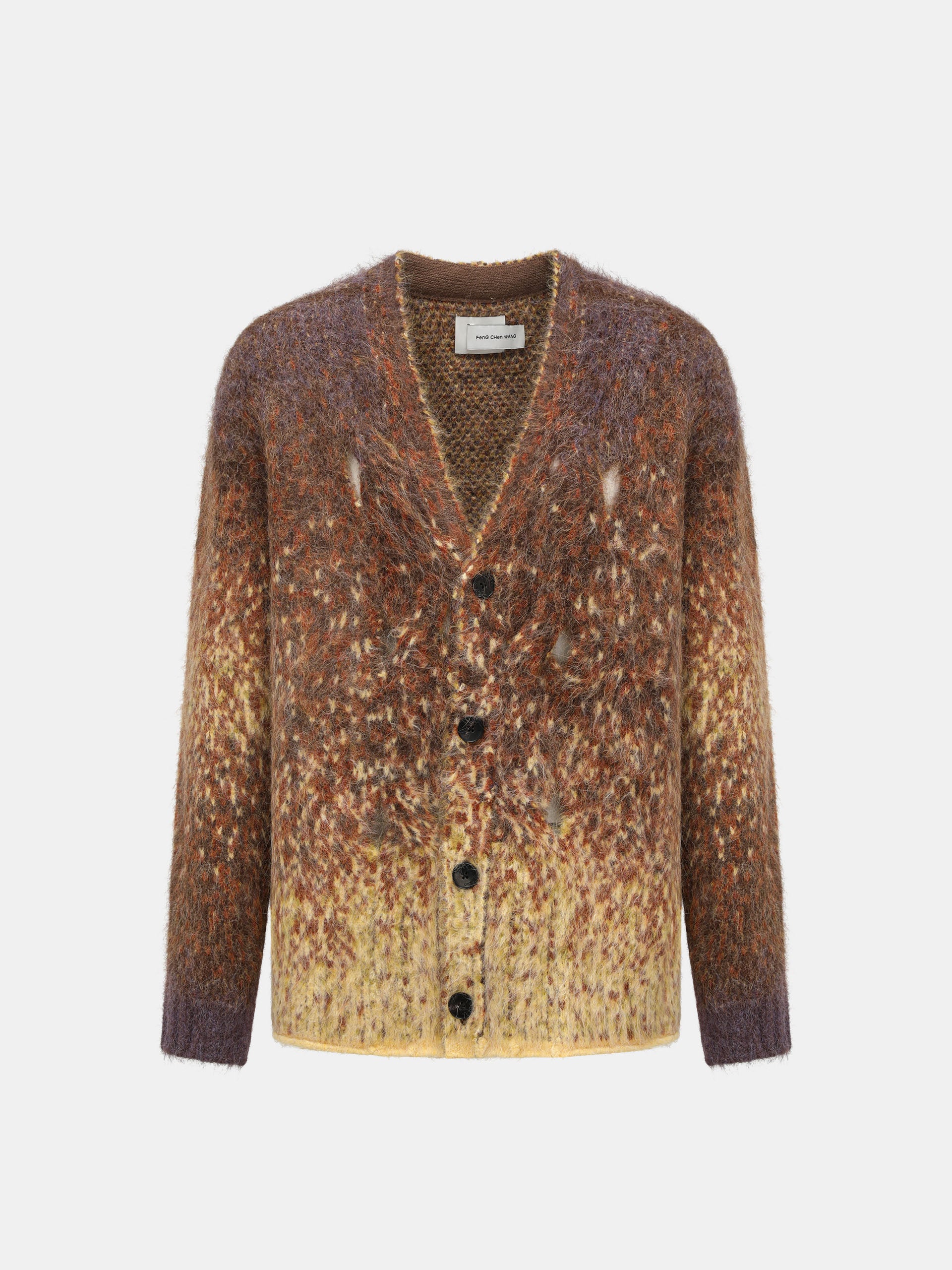 YELLOW GRADIENT JACQUARD KNIT CARDIGAN